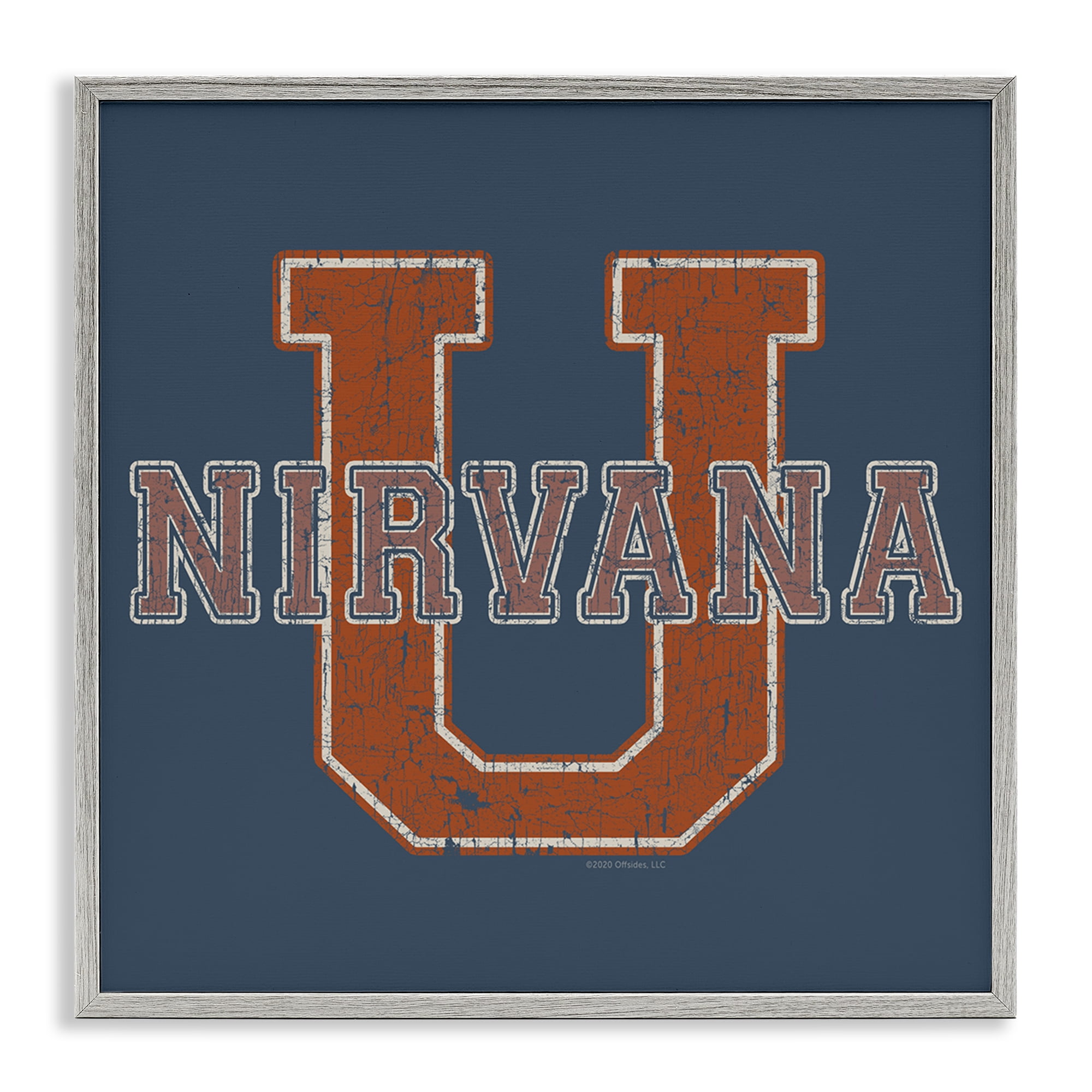 Stupell Industries Nirvana U Varsity Style Text & Numbers Painting Gray Framed Art Print Wall Art, 12 x 12