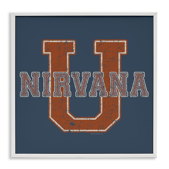 Stupell Industries Nirvana U Varsity Style Text & Numbers Painting White Framed Art Print Wall Art, 12 x 12