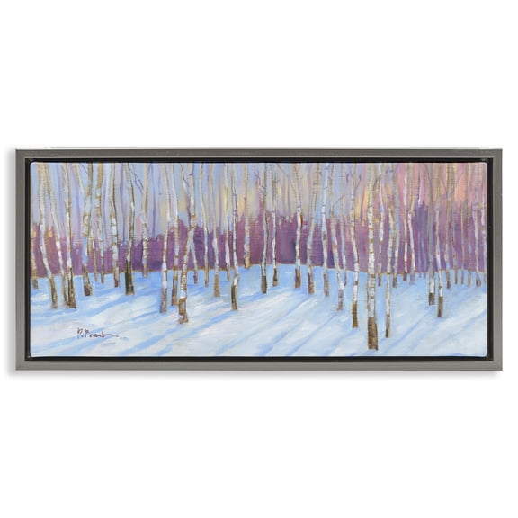 Stupell Industries Niveous Birch Tree Grove Landscape & Nature Painting Gray Floater Framed Canvas Art Print Wall Art, 25 x 11
