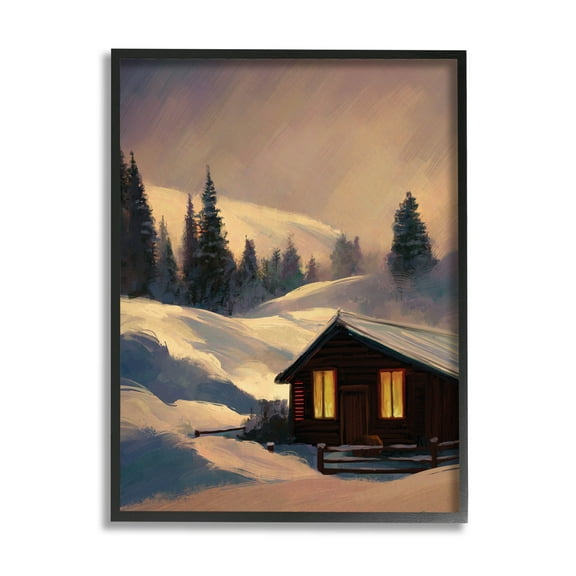 Stupell Industries Niveous Cottage Snow Scene Painting Black Framed Art Print Wall Art, Design by Ziwei Li