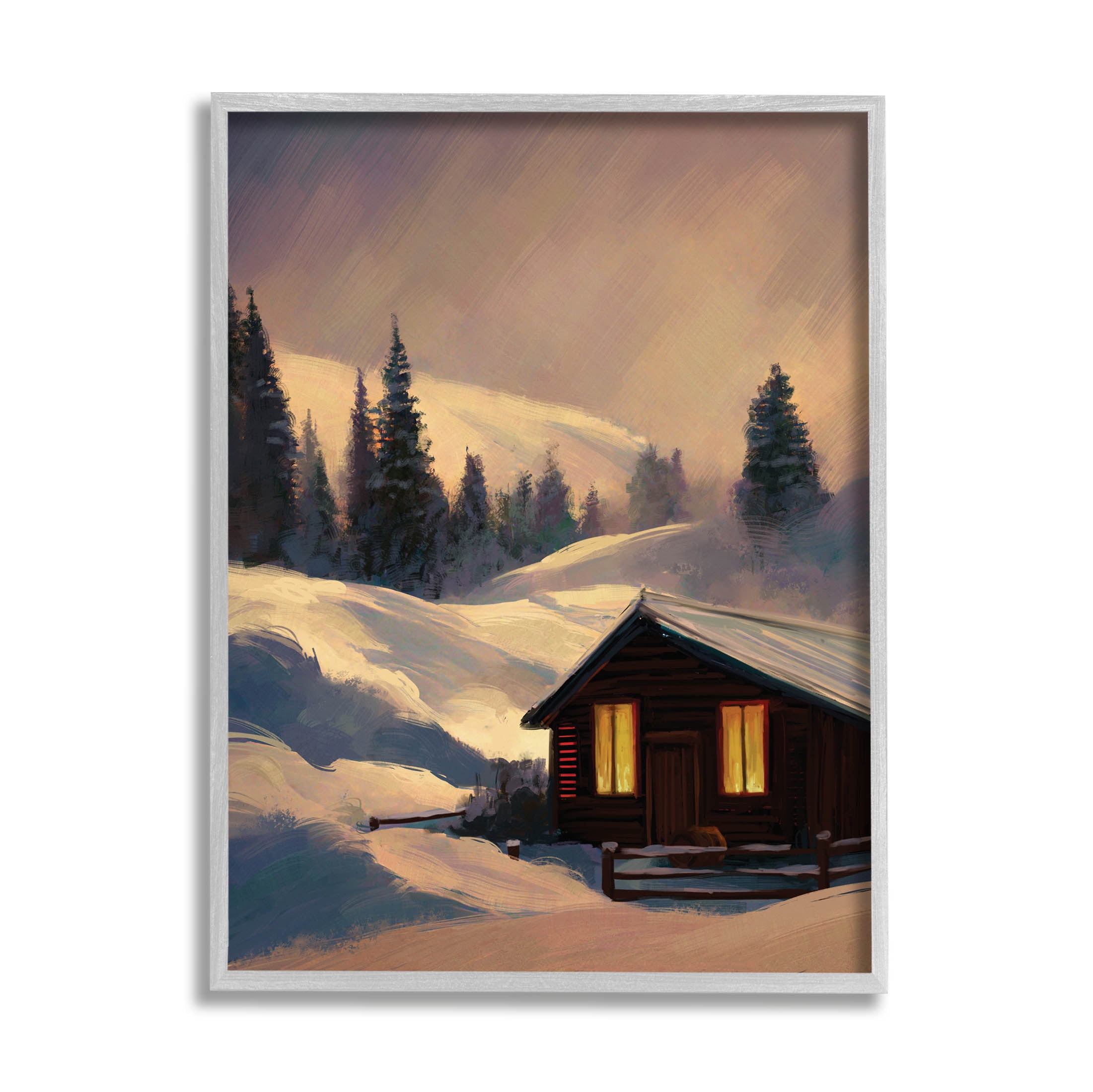 Stupell Industries Niveous Cottage Snow Scene Painting Gray Framed Art Print Wall Art, Design by Ziwei Li