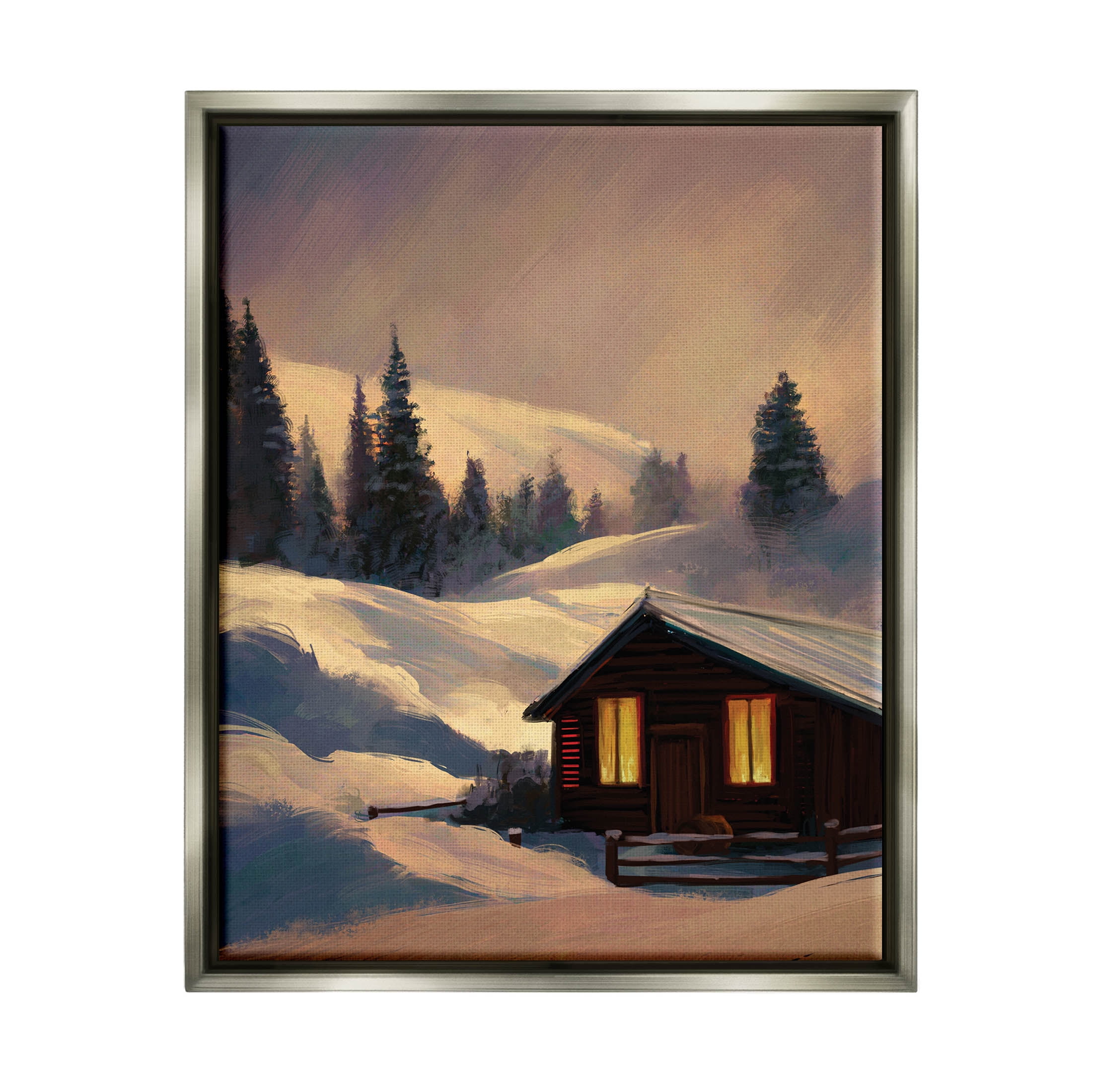 Stupell Industries Niveous Cottage Snow Scene Painting Luster Gray Floating Framed Canvas Print Wall Art, Design by Ziwei Li