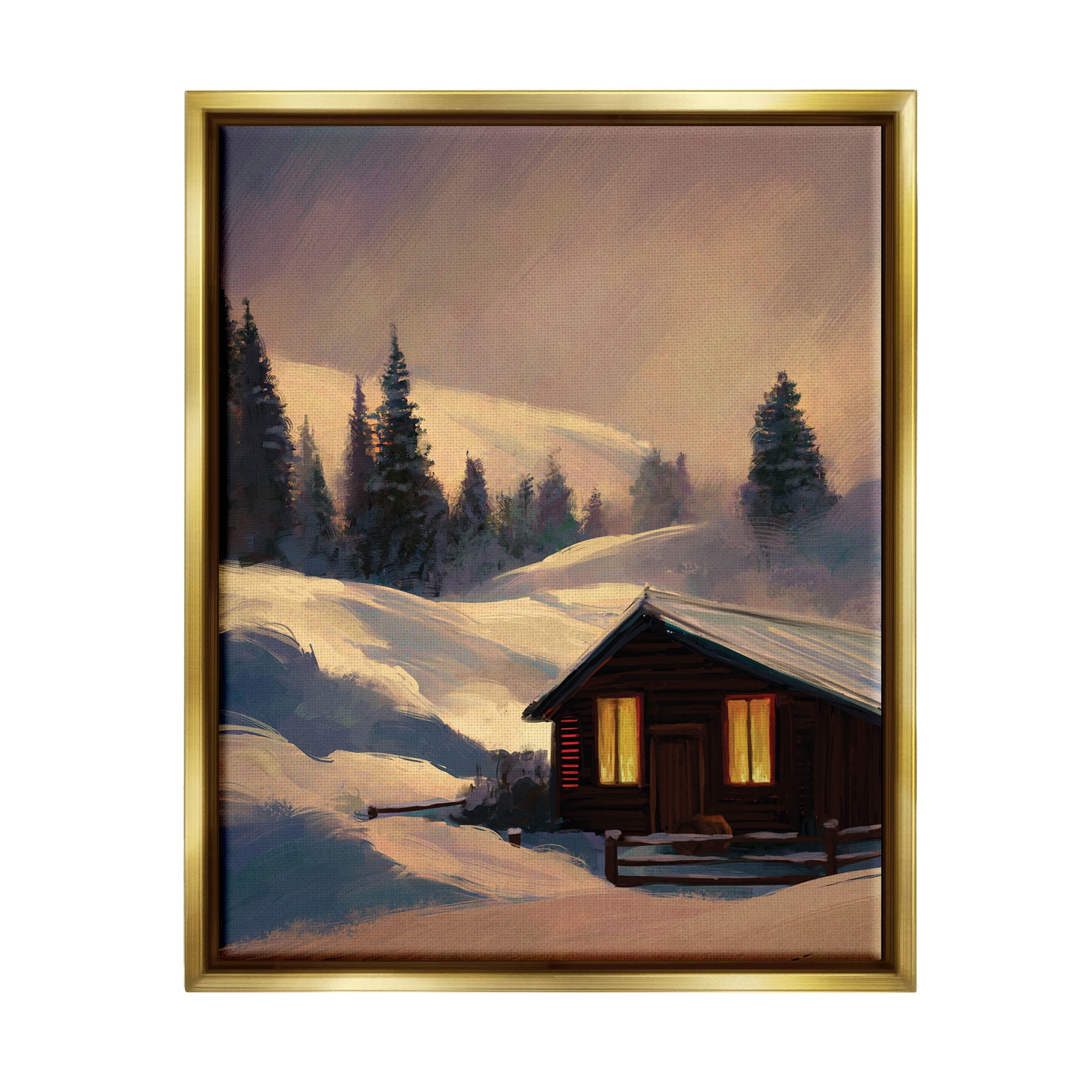 Stupell Industries Niveous Cottage Snow Scene Painting Metallic Gold Floating Framed Canvas Print Wall Art, Design by Ziwei Li