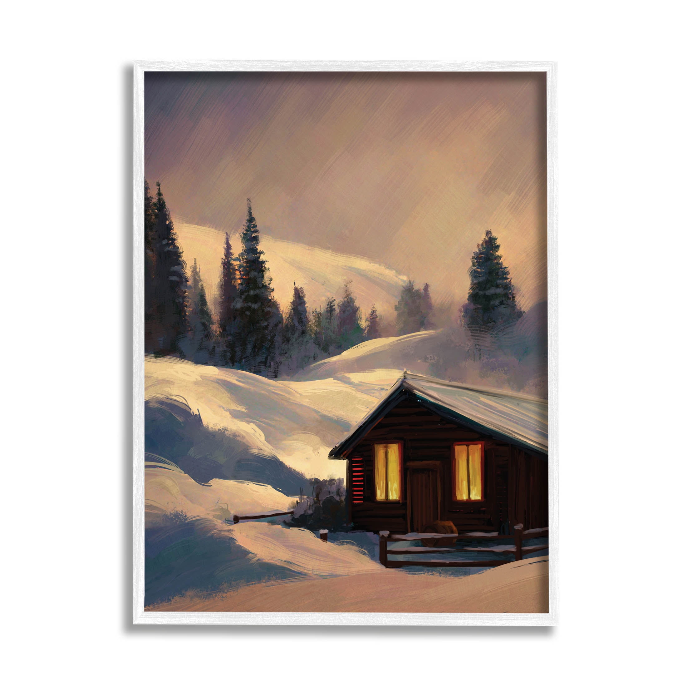 Stupell Industries Niveous Cottage Snow Scene Painting White Framed Art Print Wall Art, Design by Ziwei Li