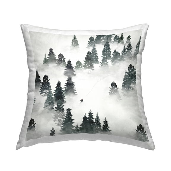 Stupell Industries Niveous Mountain Slope Person Skiing Trees Design by Ziwei Li Throw Pillow