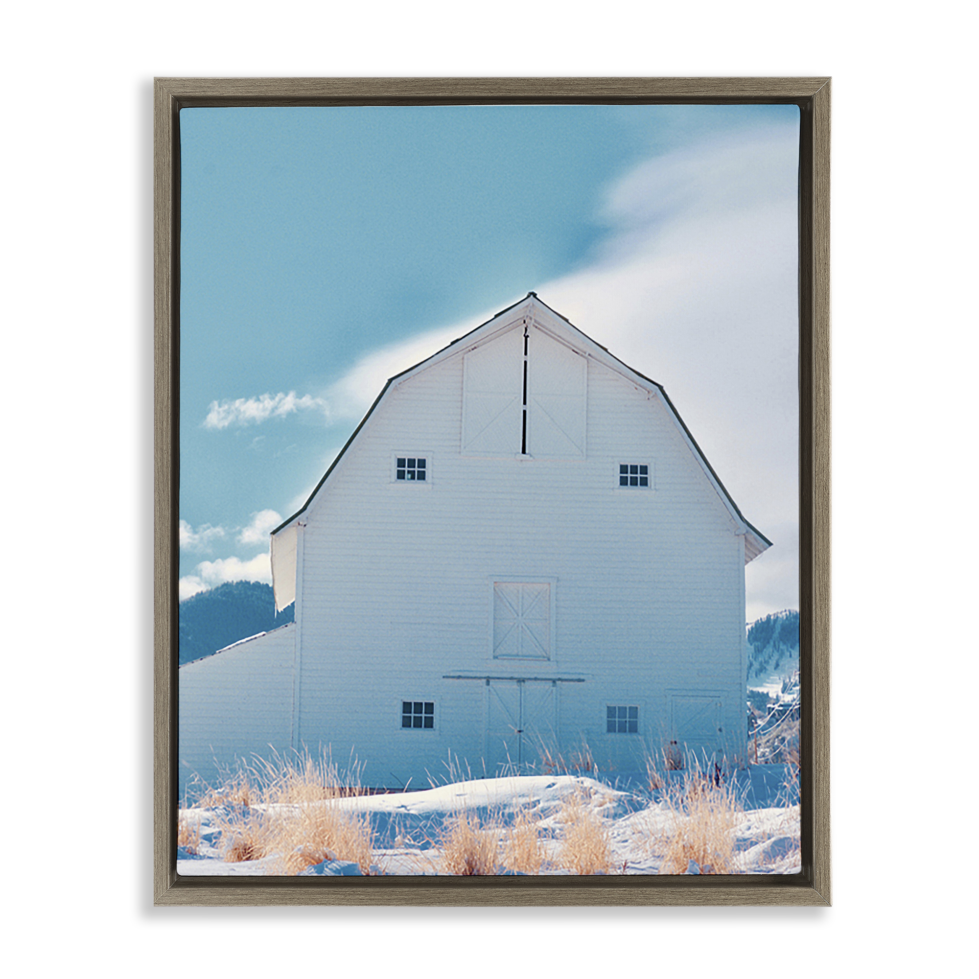 Stupell Industries Niveous Winter Barn Nautical & Beach Photography Brown Floater Framed Canvas Art Print Wall Art, 25 x 31