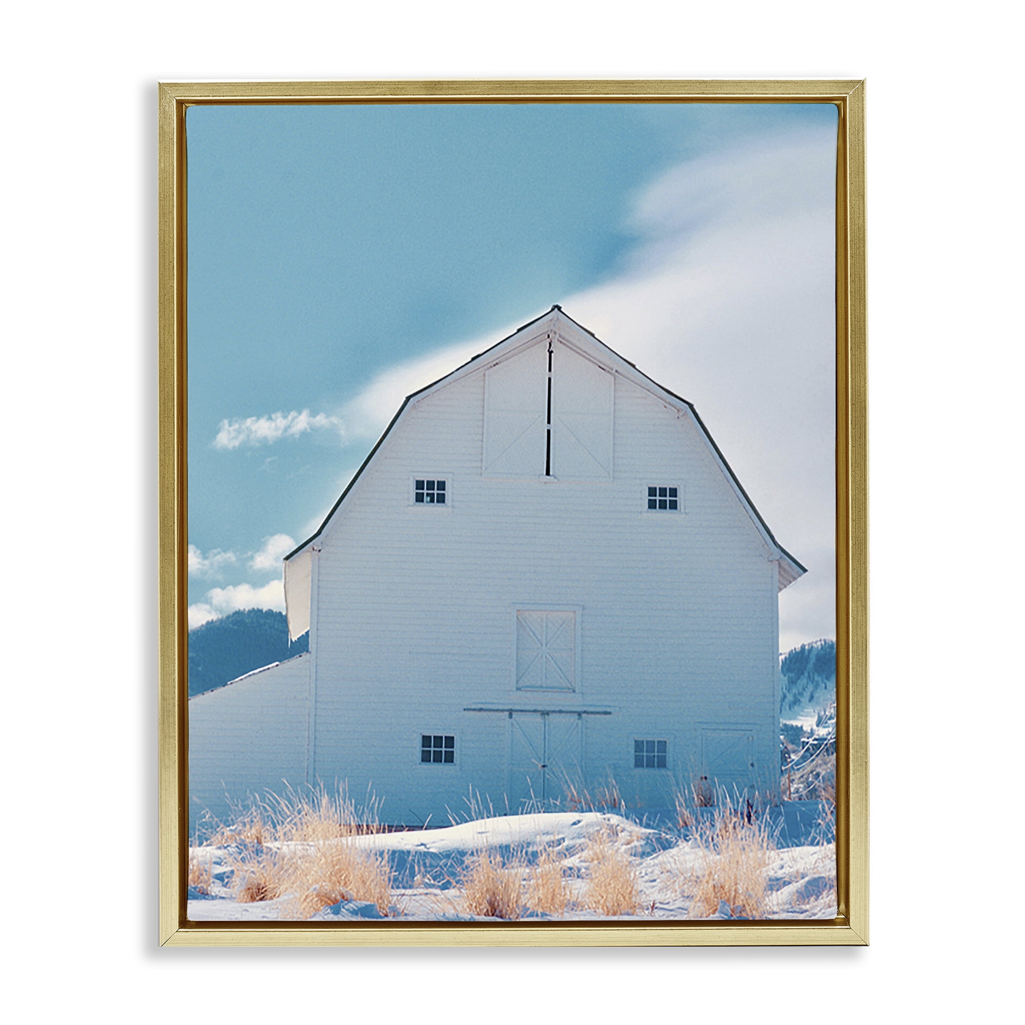 Stupell Industries Niveous Winter Barn Nautical & Beach Photography Gold Floater Framed Canvas Art Print Wall Art, 25 x 31