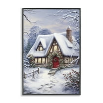 Stupell Industries Niveous Winter Cottage Holiday Painting Black Framed Art Print Wall Art, 12 x 18