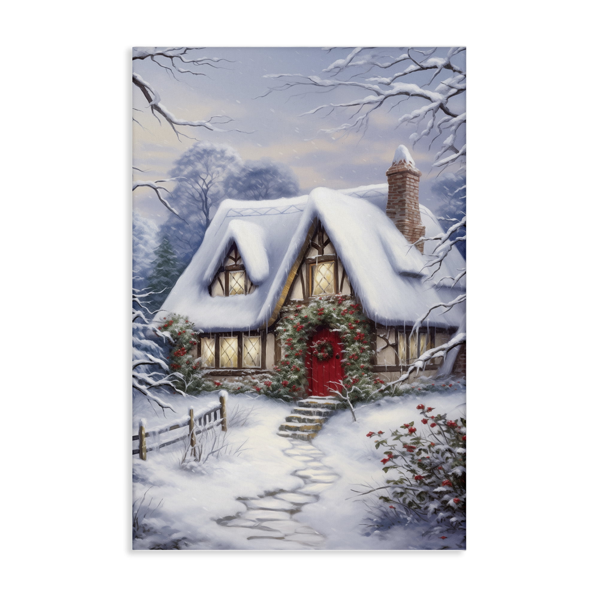 Stupell Industries Niveous Winter Cottage Holiday Painting Wrapped Canvas Art Print Wall Art, 30 x 45
