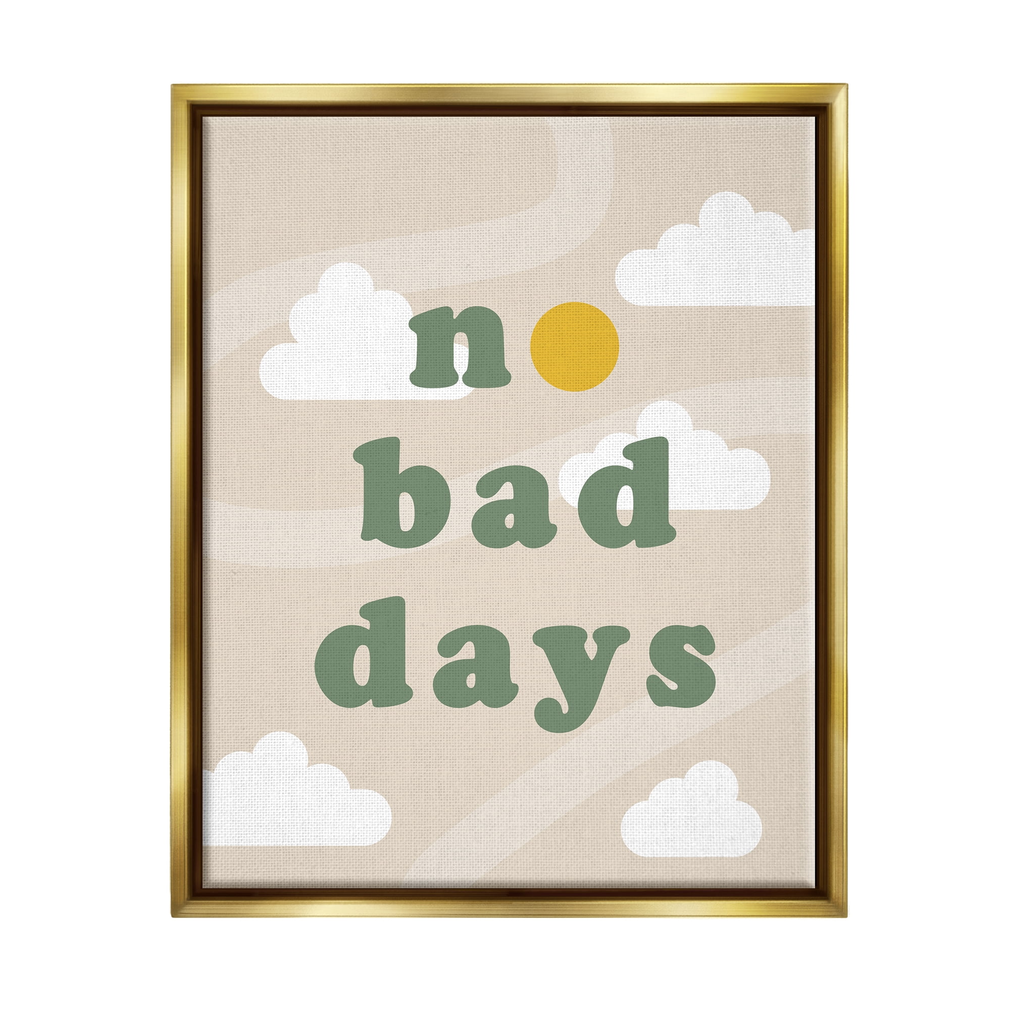 Stupell Industries No Bad Days Minimal Inspirational Painting Gold Floater Framed Art Print Wall Art, 17 x 21