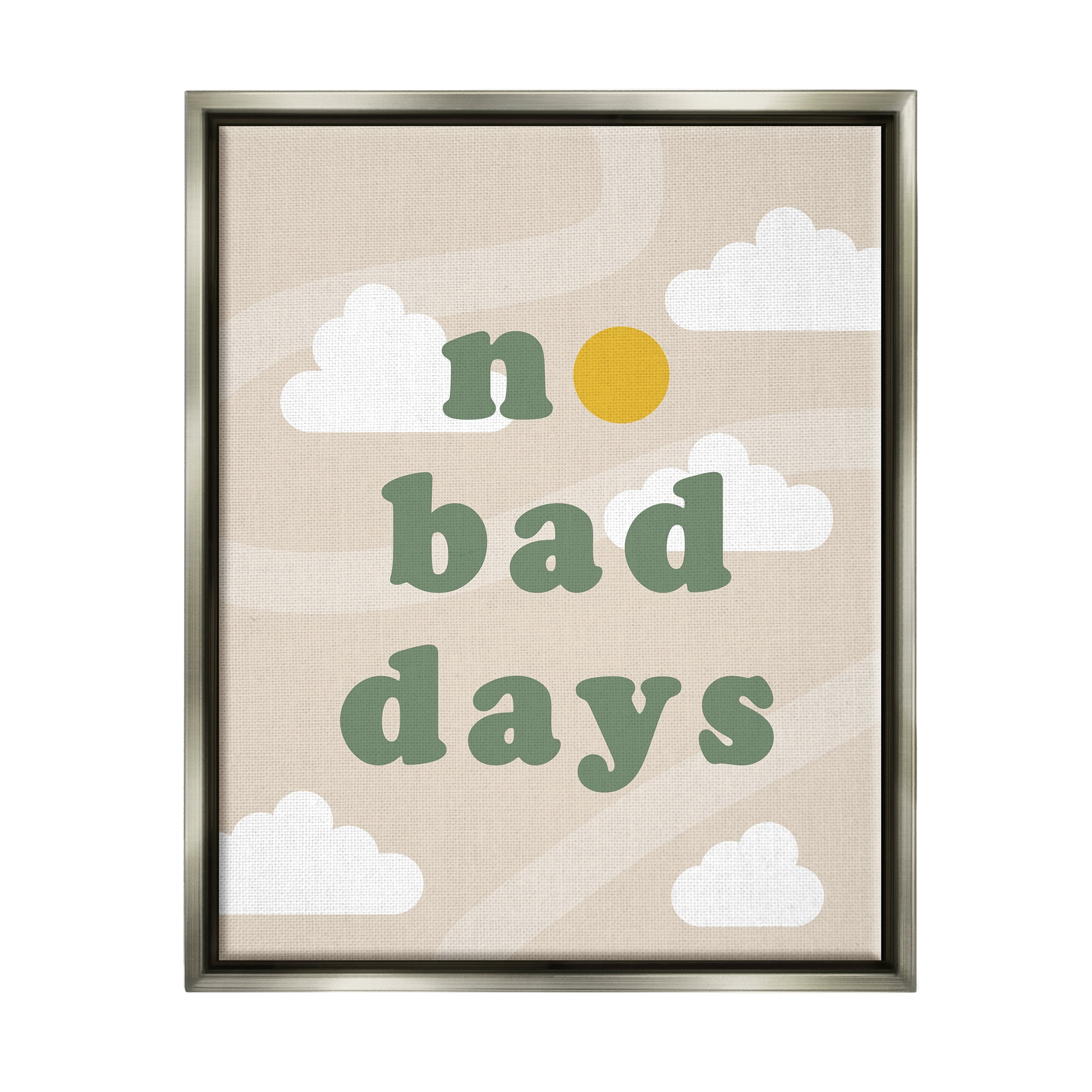 Stupell Industries No Bad Days Minimal Inspirational Painting Gray Floater Framed Art Print Wall Art, 25 x 31