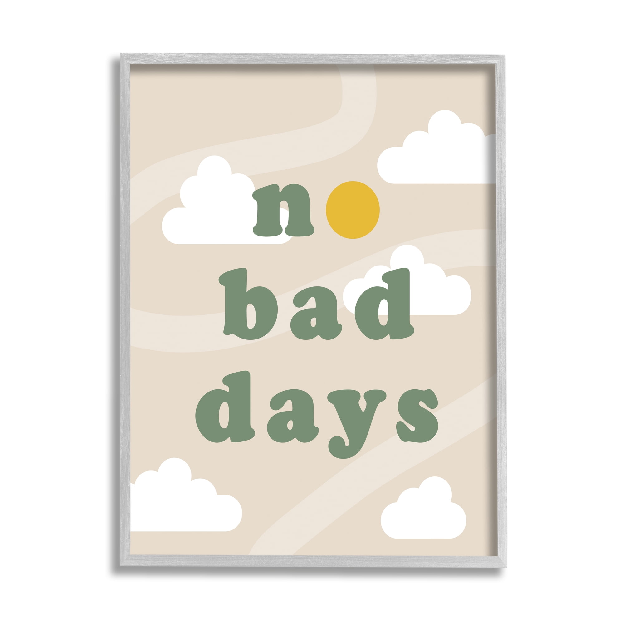 Stupell Industries No Bad Days Minimal Inspirational Painting Gray Framed Art Print Wall Art, 11 x 14