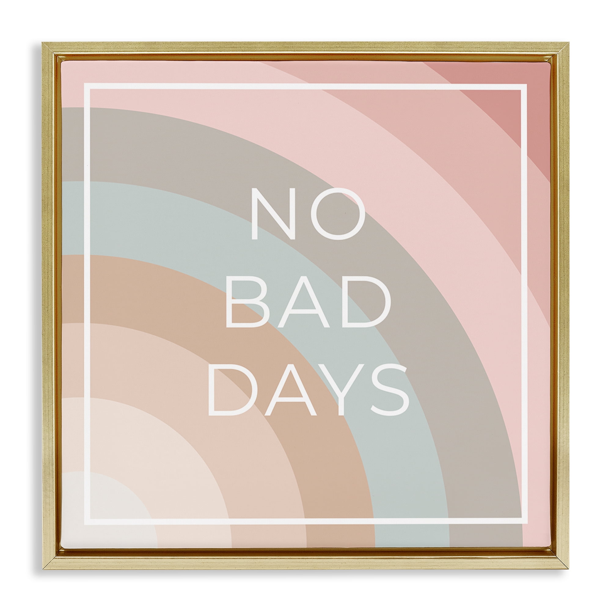 Stupell Industries No Bad Days Rainbow Text & Numbers Painting Gold Floater Framed Canvas Art Print Wall Art, 18 x 18