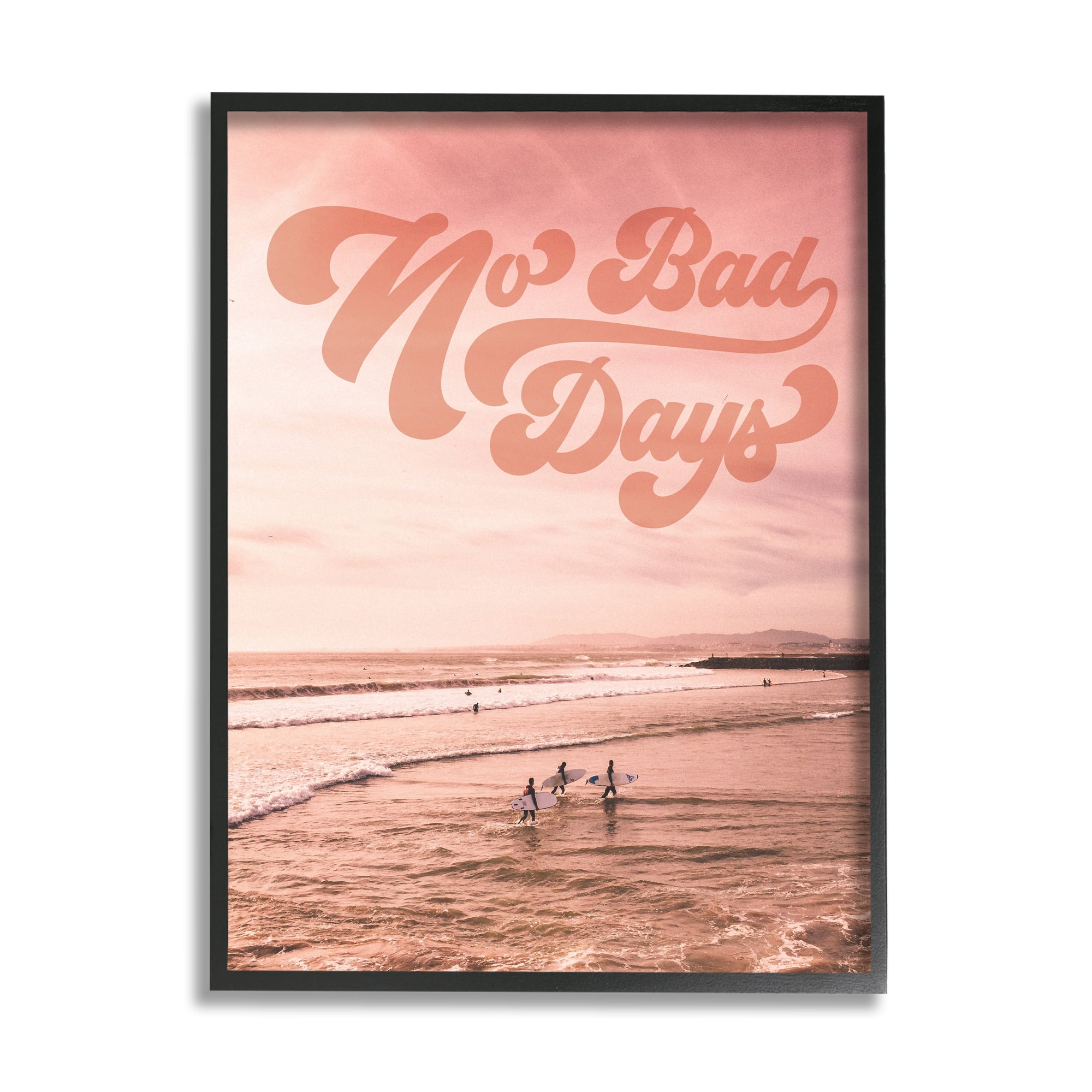 Stupell Industries No Bad Days Retro Beach Nature Painting Black Framed Art Print Wall Art, 24 x 30