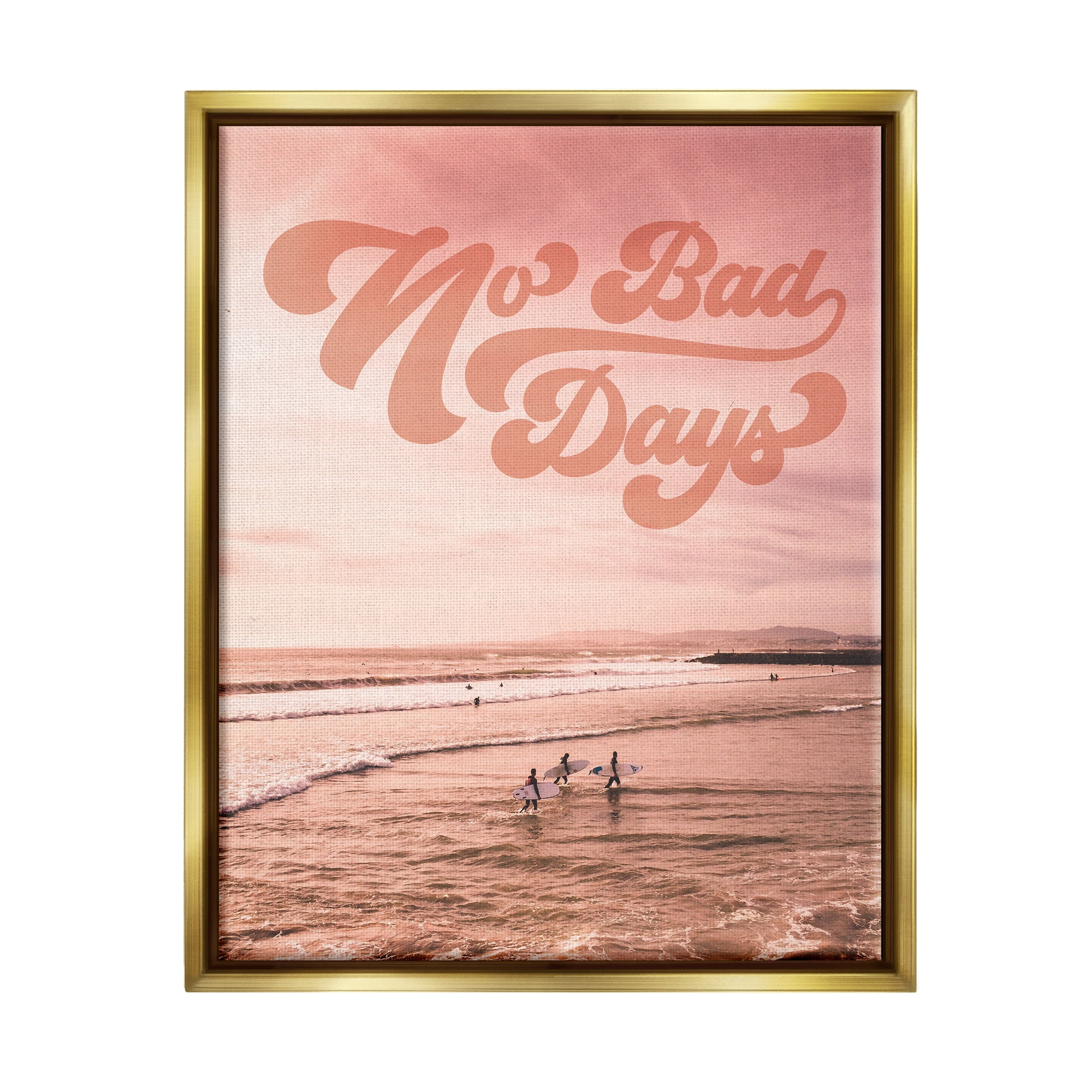 Stupell Industries No Bad Days Retro Beach Nature Painting Gold Floater Framed Art Print Wall Art, 17 x 21