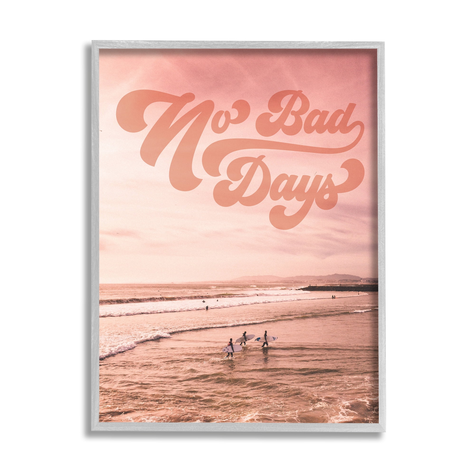 Stupell Industries No Bad Days Retro Beach Nature Painting Gray Framed Art Print Wall Art, 16 x 20