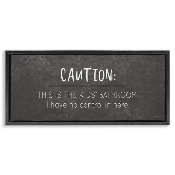 Stupell Industries No Control Here Bathroom Typography Painting Black Floater Framed Canvas Art Print Wall Art, 25 x 11