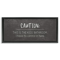 Stupell Industries No Control Here Bathroom Typography Painting Black Floater Framed Canvas Art Print Wall Art, 25 x 11