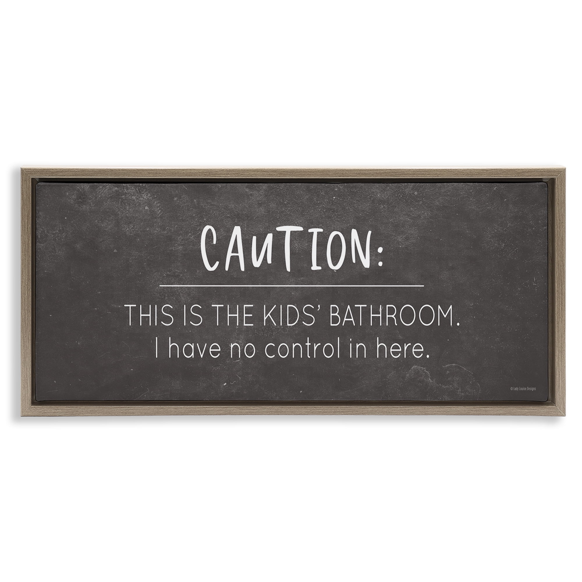 Stupell Industries No Control Here Bathroom Typography Painting Brown Floater Framed Canvas Art Print Wall Art, 25 x 11