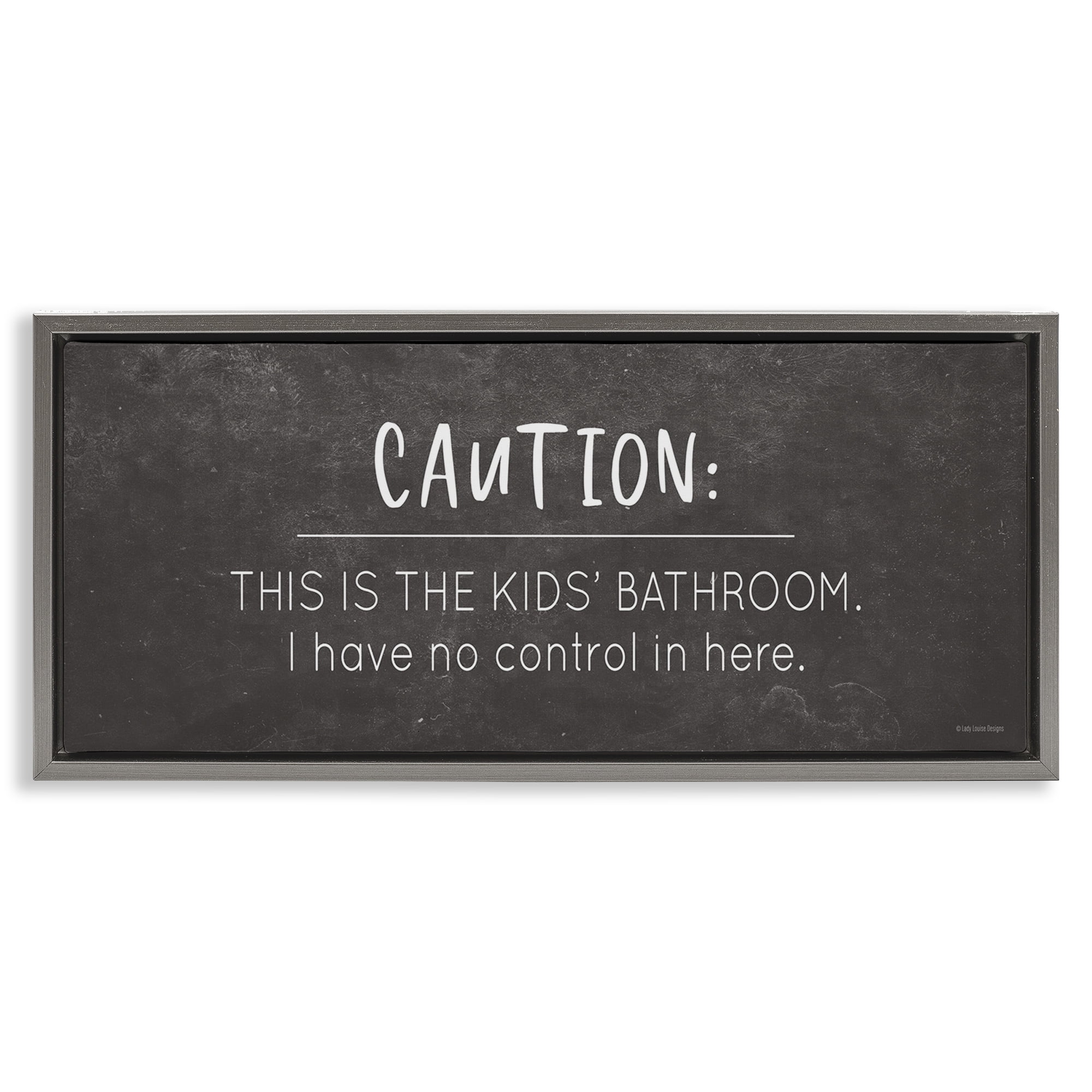 Stupell Industries No Control Here Bathroom Typography Painting Gray Floater Framed Canvas Art Print Wall Art, 25 x 11
