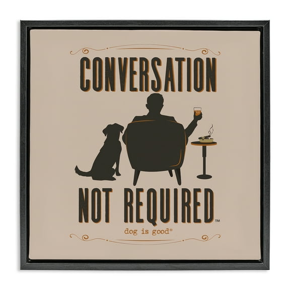 Stupell Industries No Conversation Dog Humor Animals Painting Black Floater Framed Canvas Art Print Wall Art, 18 x 18