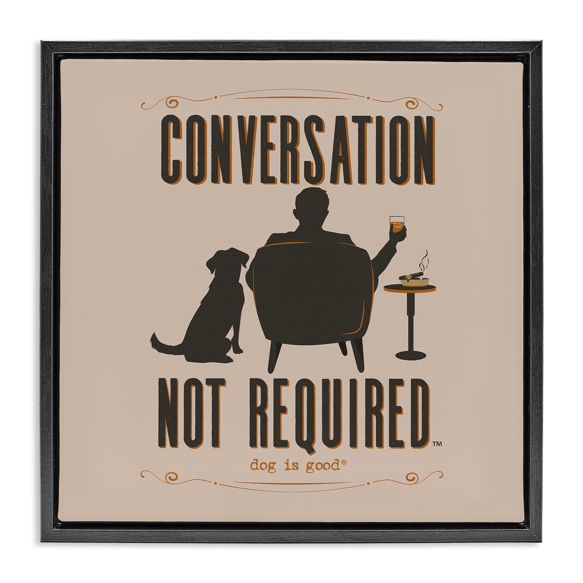 Stupell Industries No Conversation Dog Humor Animals Painting Black Floater Framed Canvas Art Print Wall Art, 25 x 25