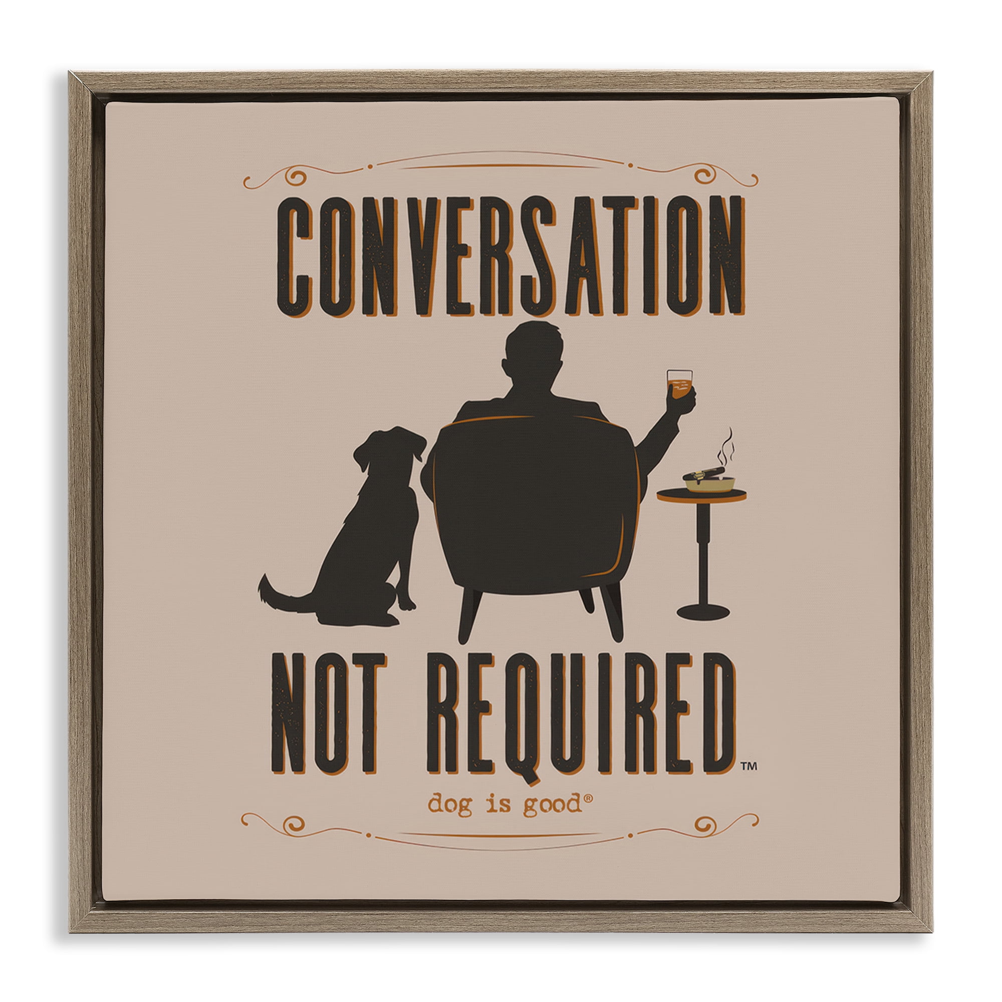 Stupell Industries No Conversation Dog Humor Animals Painting Brown Floater Framed Canvas Art Print Wall Art, 25 x 25