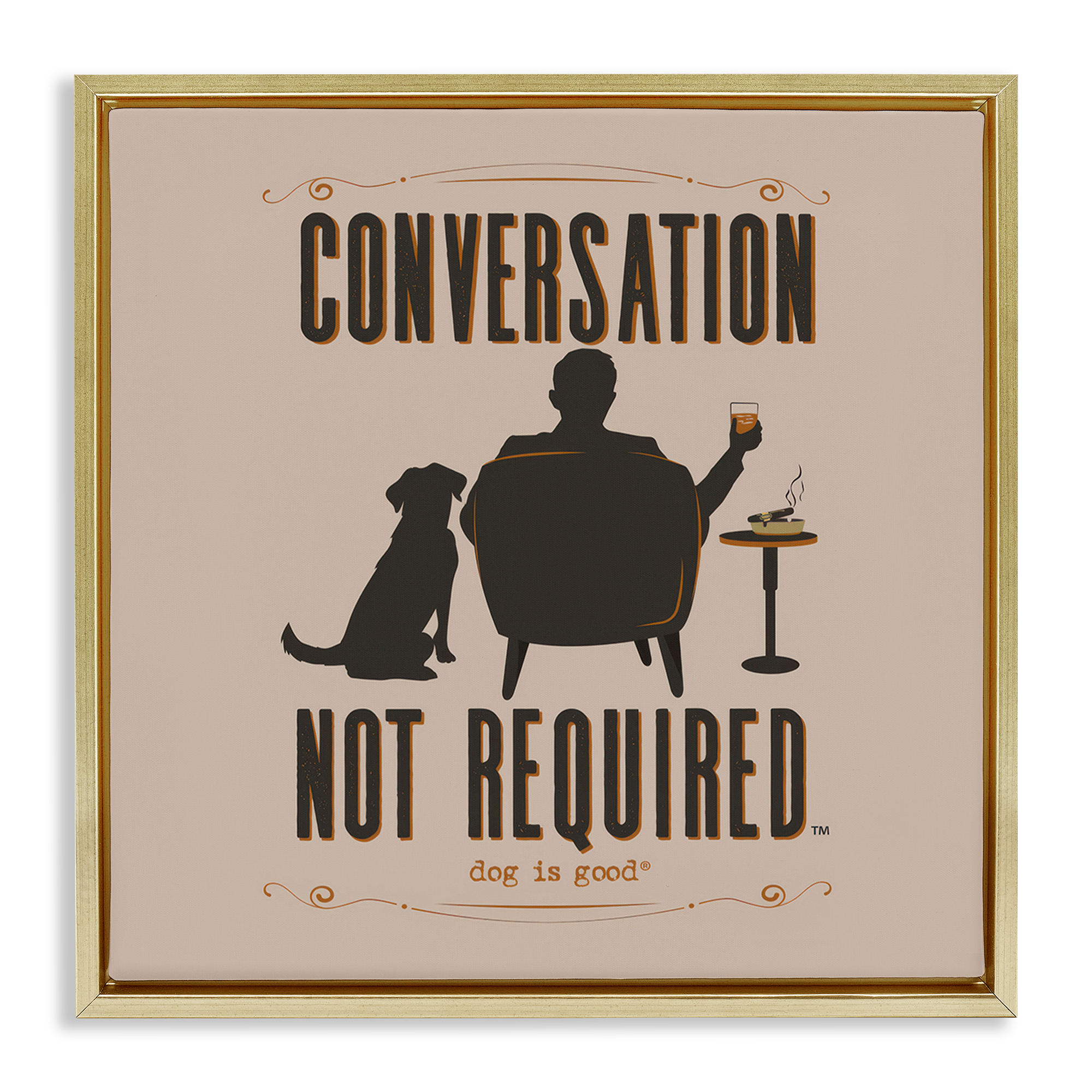 Stupell Industries No Conversation Dog Humor Animals Painting Gold Floater Framed Canvas Art Print Wall Art, 18 x 18