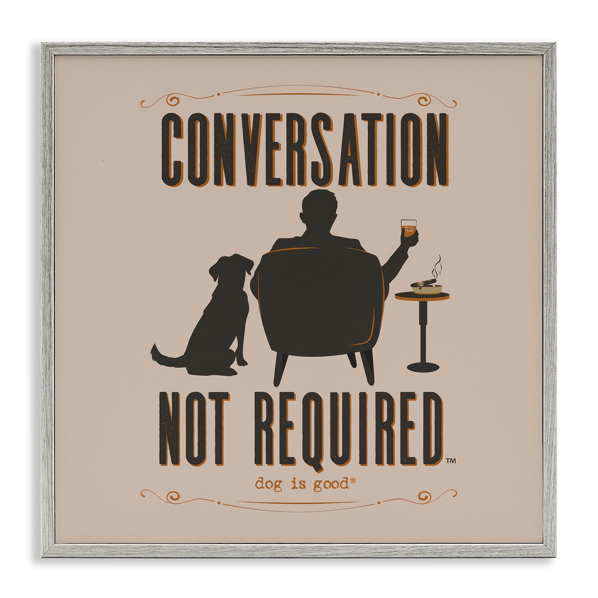 Stupell Industries No Conversation Dog Humor Animals Painting Gray Framed Art Print Wall Art, 12 x 12