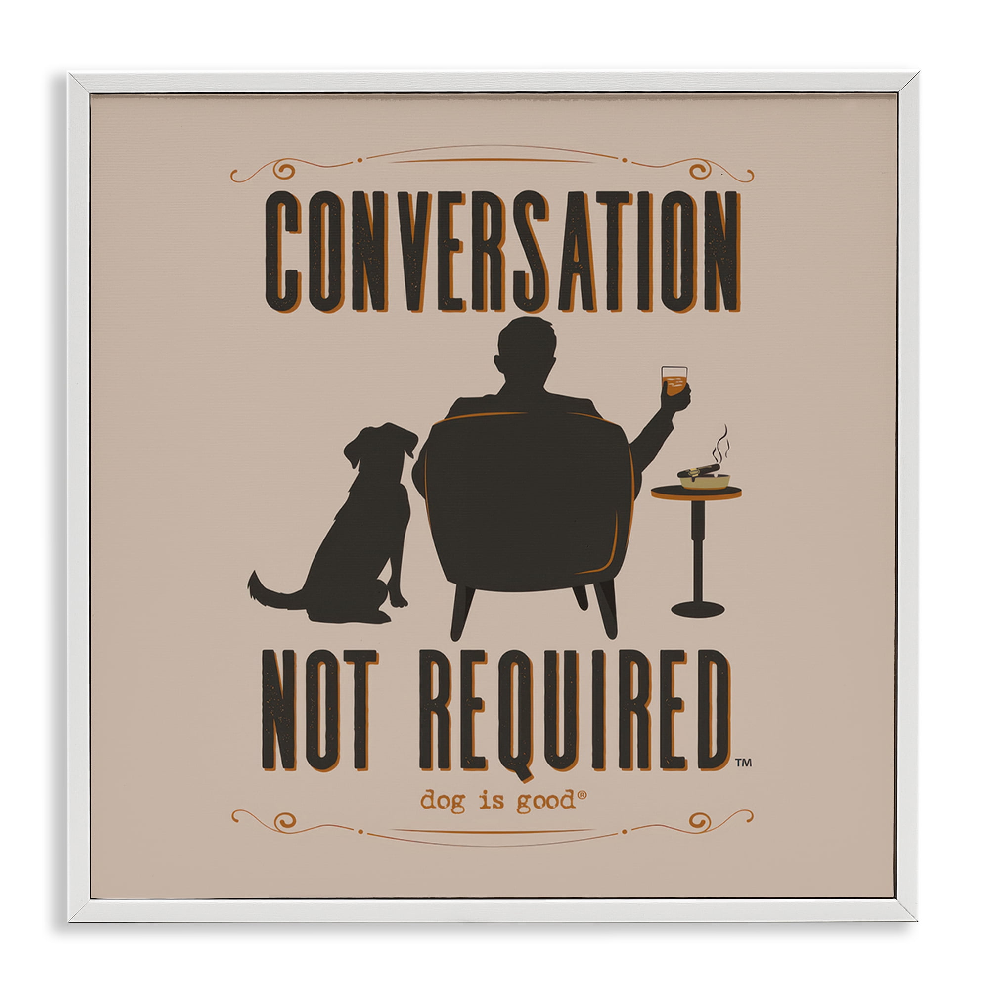 Stupell Industries No Conversation Dog Humor Animals Painting White Framed Art Print Wall Art, 12 x 12