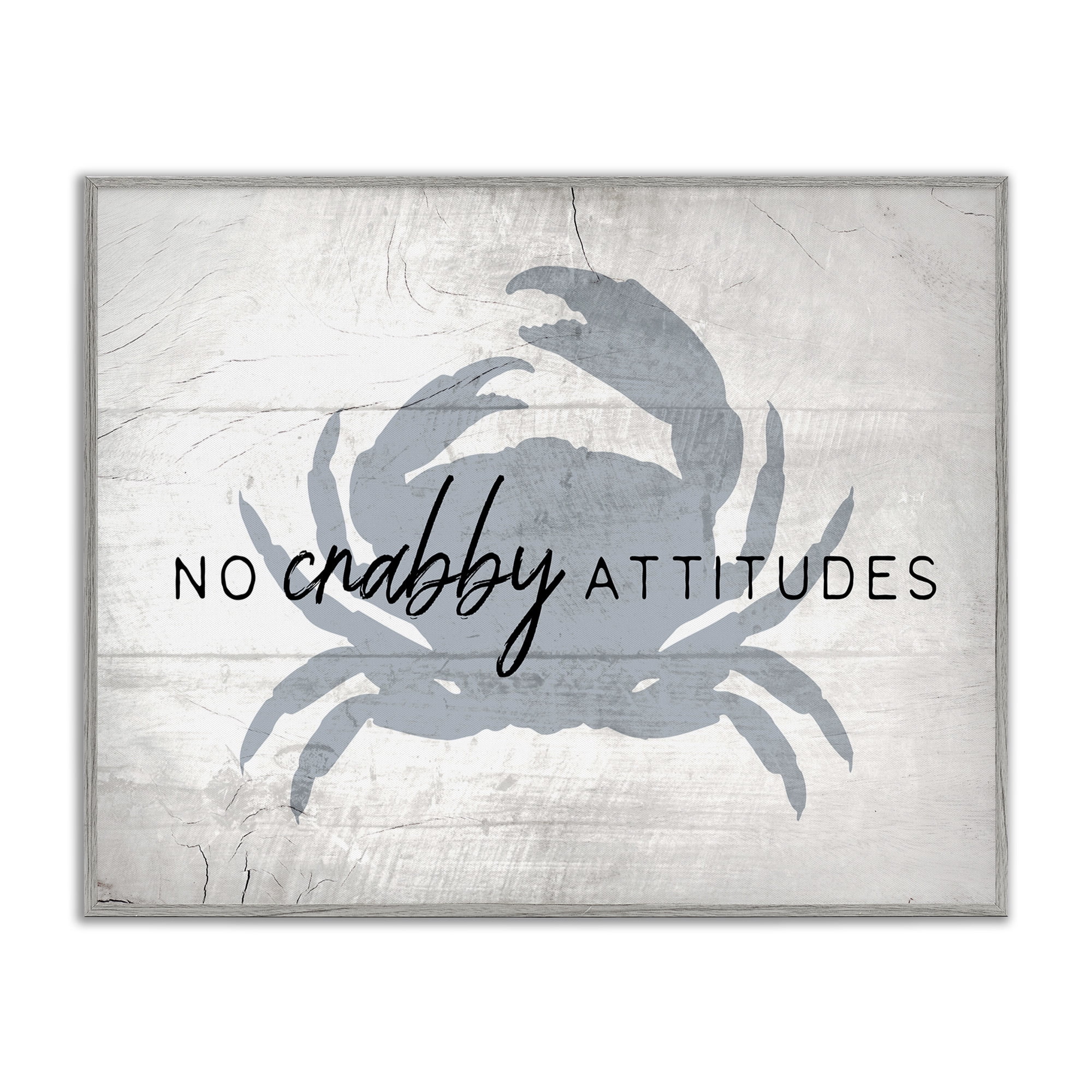 Stupell Industries No Crabby Attitudes Phrase Typography Painting Gray Framed Art Print Wall Art, 30 x 24