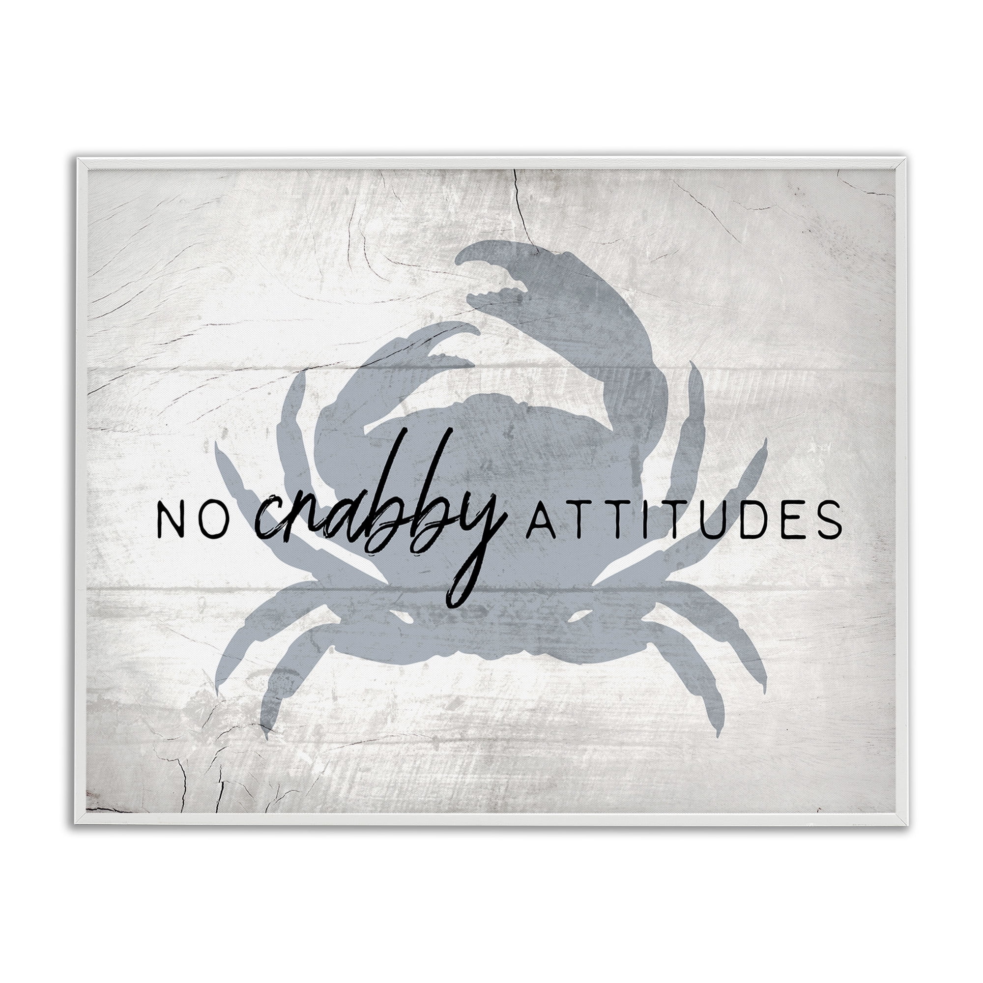 Stupell Industries No Crabby Attitudes Phrase Typography Painting White Framed Art Print Wall Art, 20 x 16