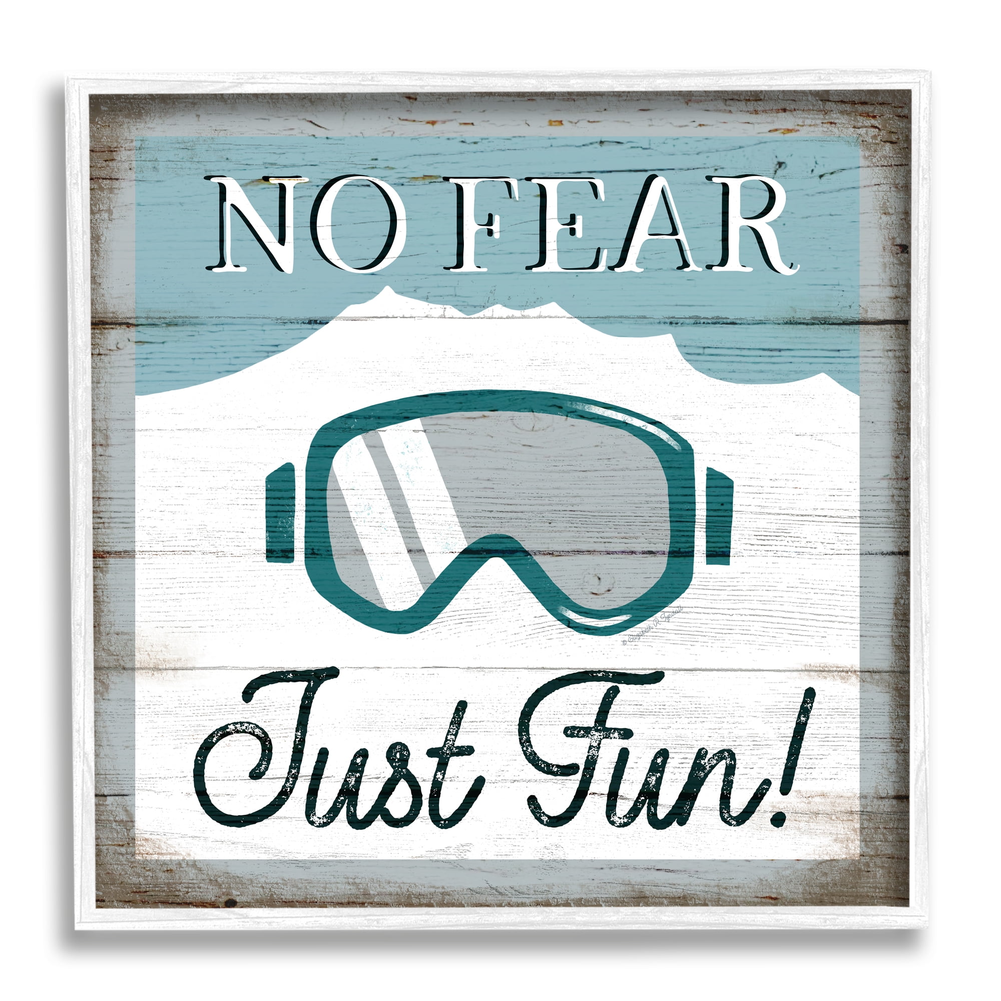 Stupell Industries No Fear Just Fun Phrase Blue Ski Goggles, 12 x 12, Design by Elizabeth Tyndall
