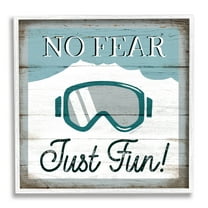 Stupell Industries No Fear Just Fun Phrase Blue Ski Goggles, 17 x 17, Design by Elizabeth Tyndall