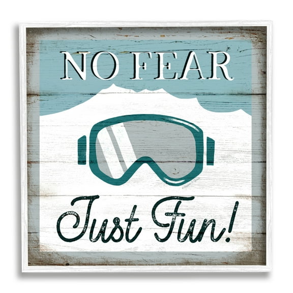 Stupell Industries No Fear Just Fun Phrase Blue Ski Goggles, 17 x 17, Design by Elizabeth Tyndall