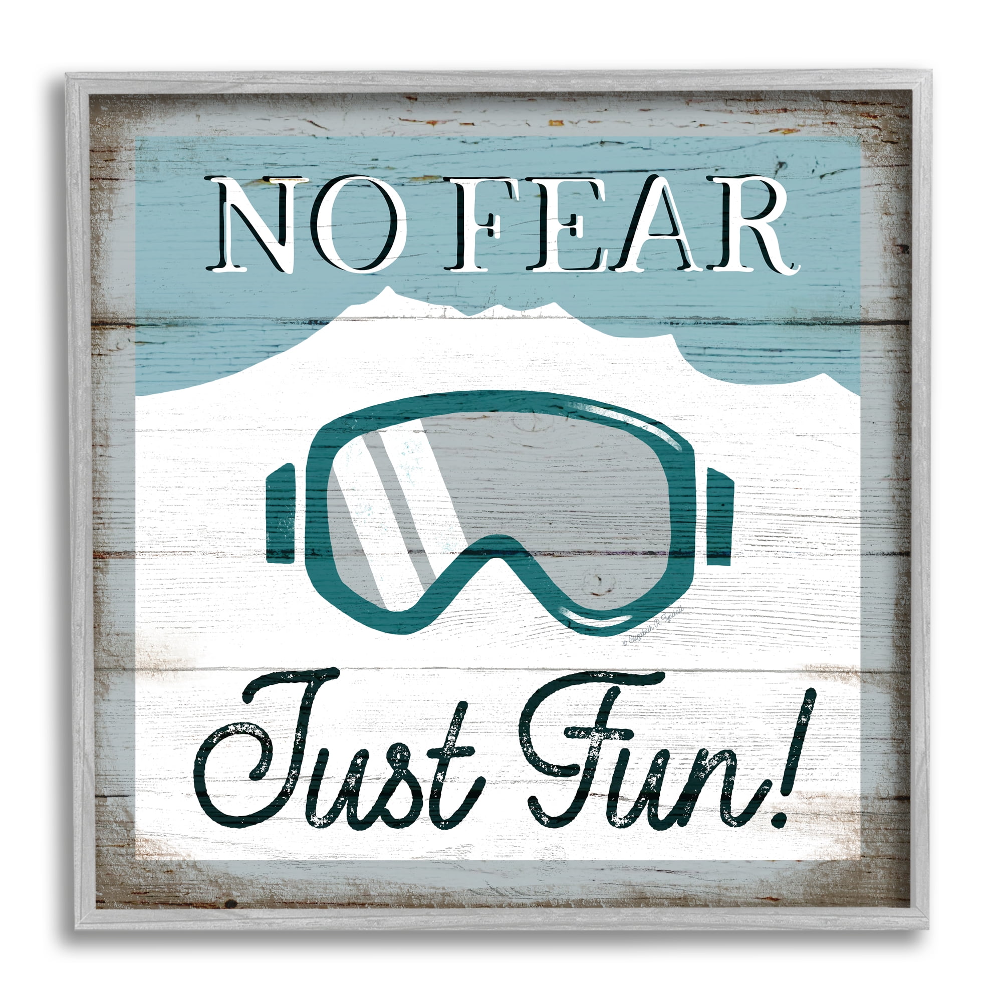 Stupell Industries No Fear Just Fun Phrase Blue Ski Goggles, 17 x 17, Design by Elizabeth Tyndall