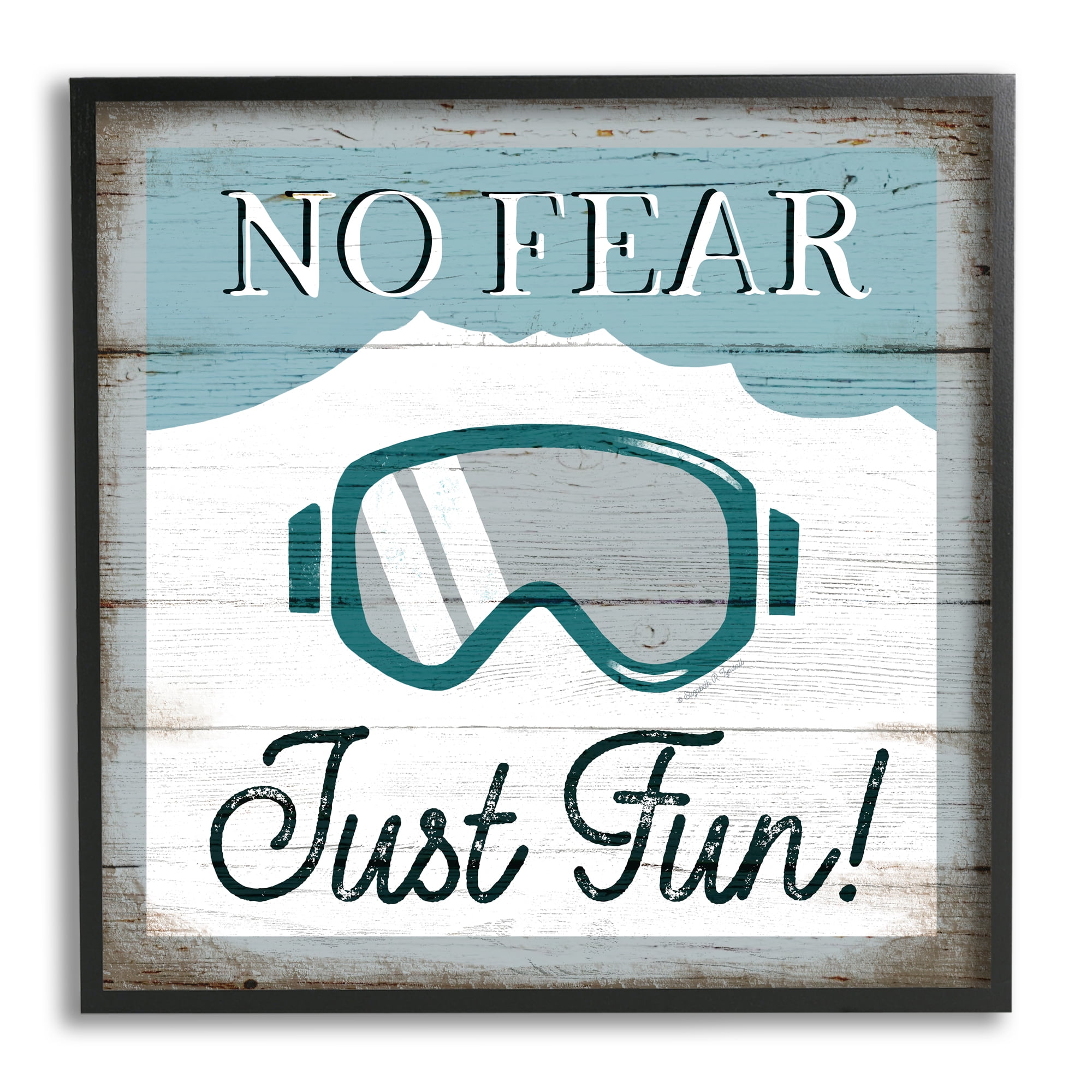 Stupell Industries No Fear Just Fun Phrase Blue Ski Goggles, 17 x 30, Design by Elizabeth Tyndall