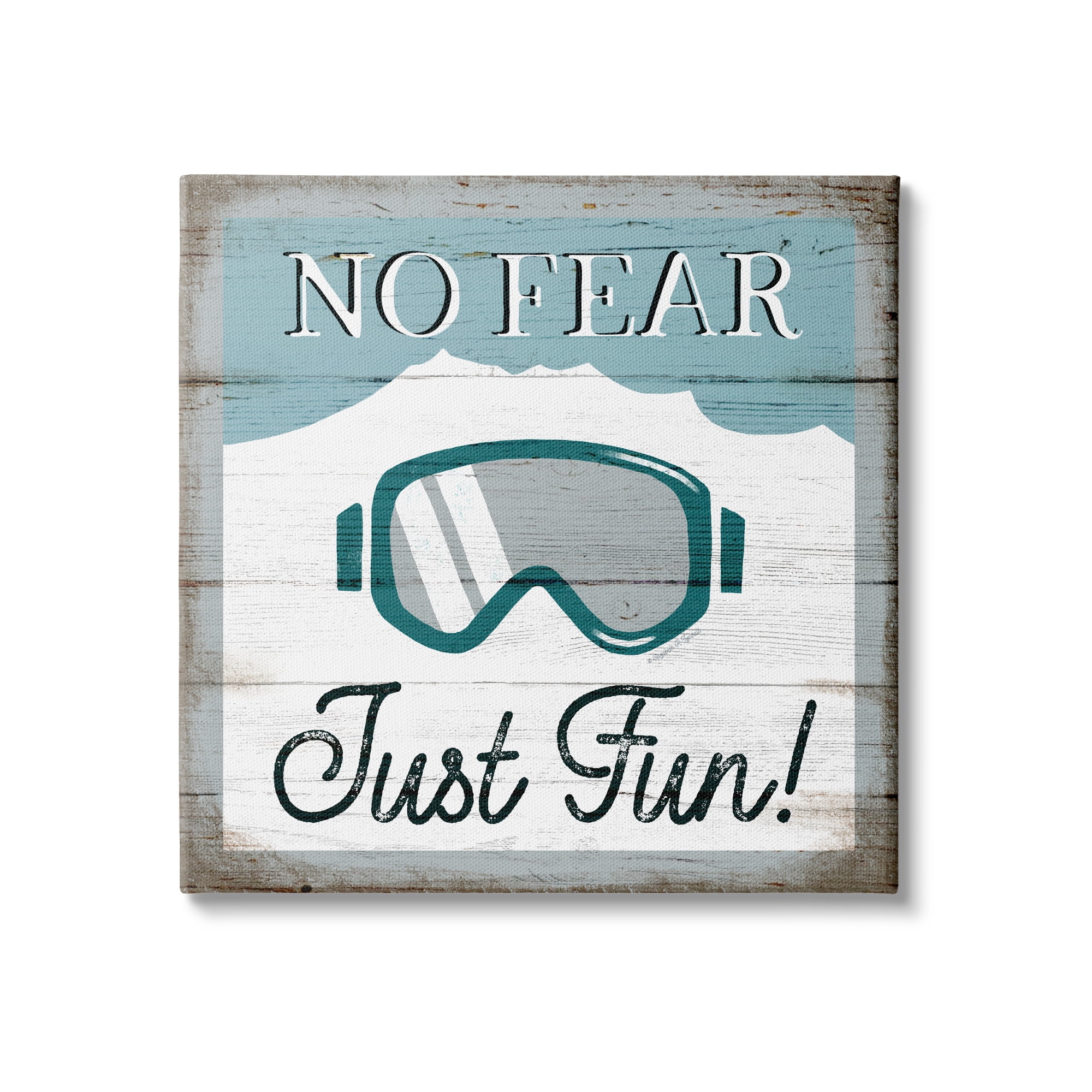 Stupell Industries No Fear Just Fun Phrase Blue Ski Goggles, 36 x 36, Design by Elizabeth Tyndall