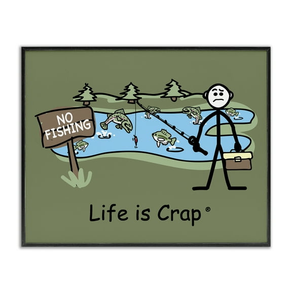 Stupell Industries No Fishing at Pond Novelty & Humor Painting Black Framed Art Print Wall Art, 14 x 11