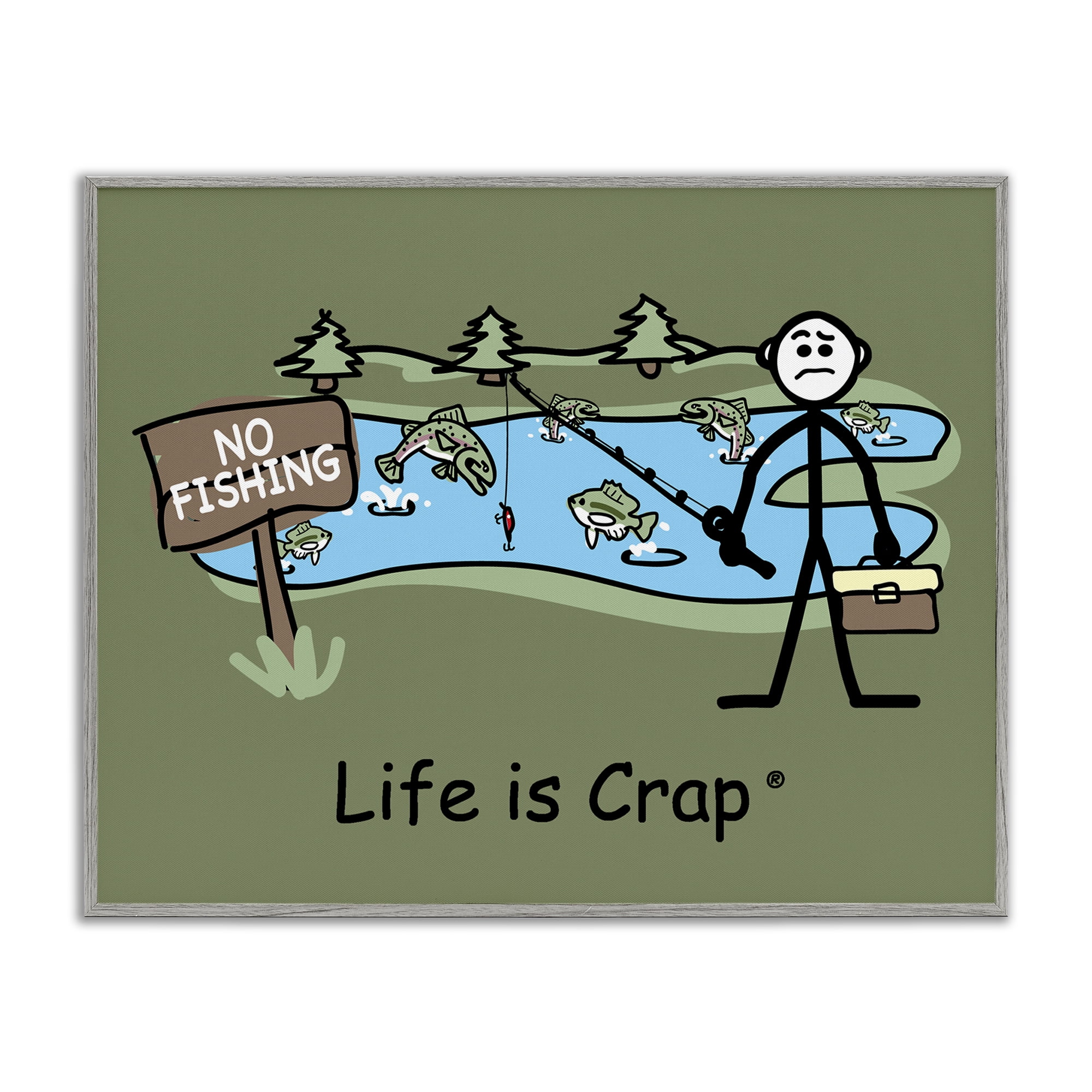 Stupell Industries No Fishing at Pond Novelty & Humor Painting Gray Framed Art Print Wall Art, 30 x 24