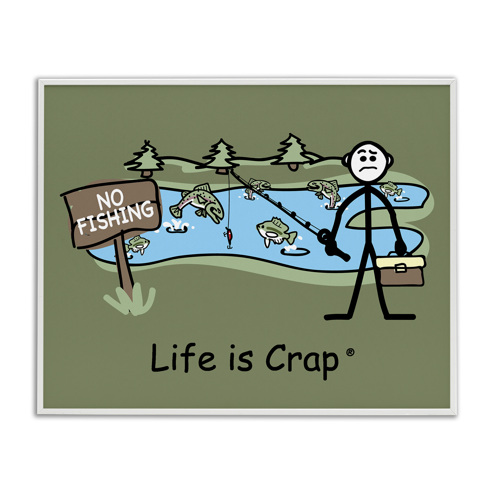 Stupell Industries No Fishing at Pond Novelty & Humor Painting White Framed Art Print Wall Art, 20 x 16