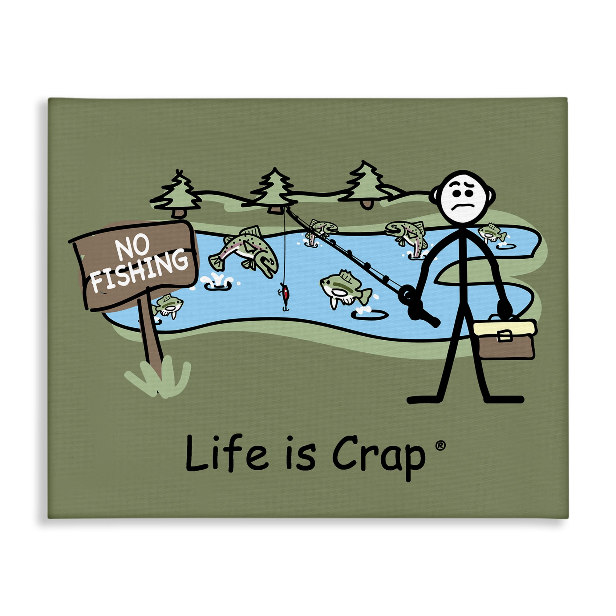 Stupell Industries No Fishing at Pond Novelty & Humor Painting Wrapped Canvas Art Print Wall Art, 40 x 30