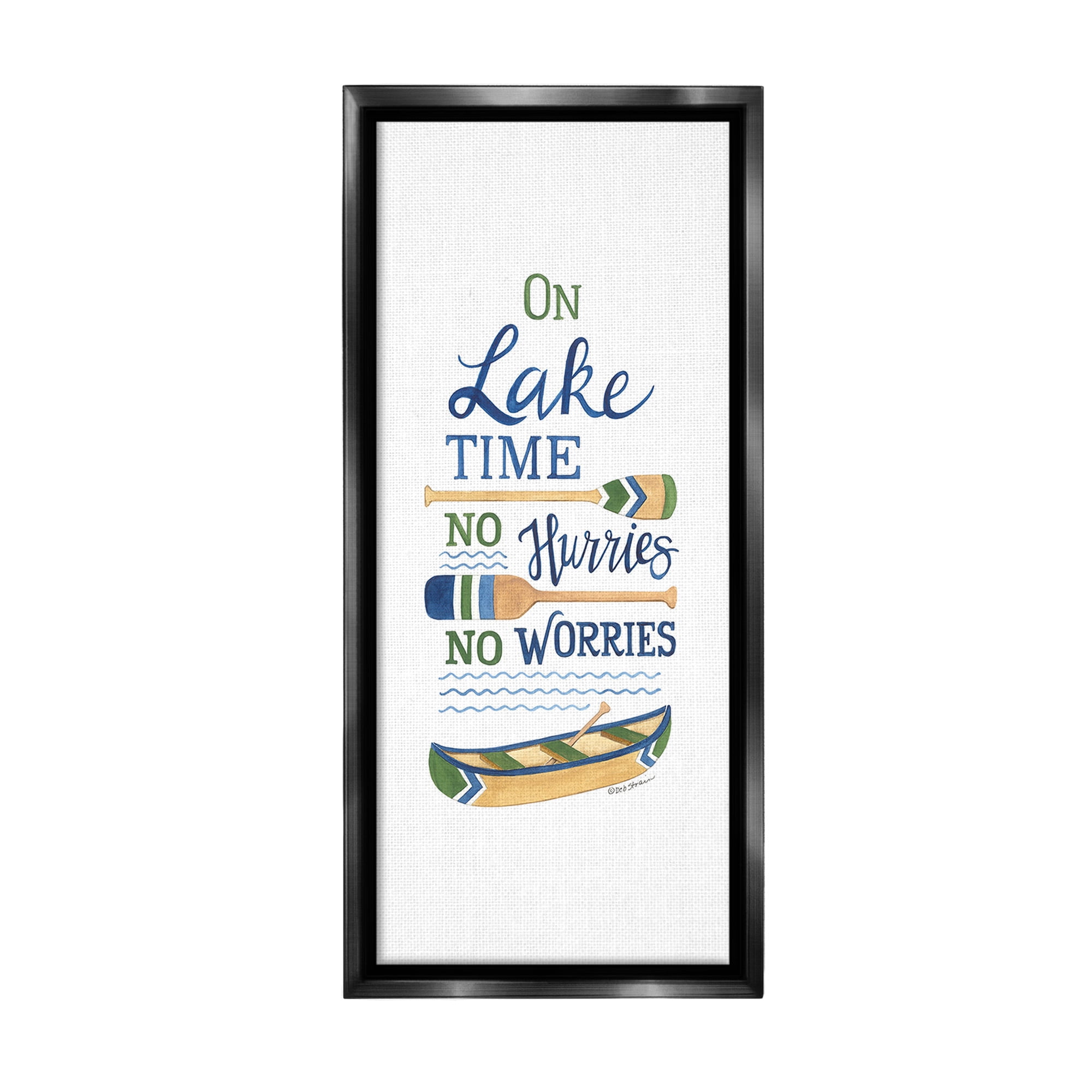 Stupell Industries No Hurries On Lake Time Transportation Painting Black Floater Framed Canvas Art Print Wall Art, 14 x 31