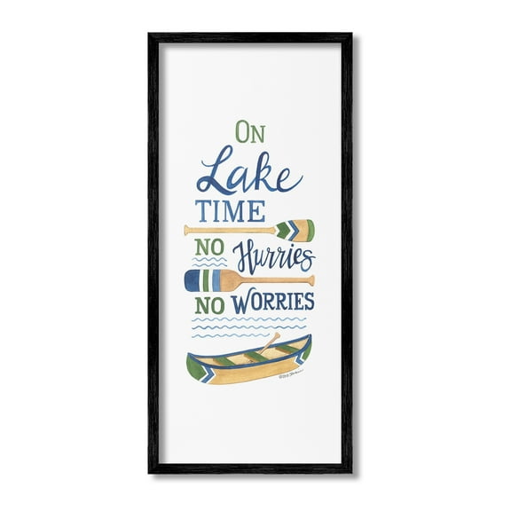 Stupell Industries No Hurries On Lake Time Transportation Painting Black Framed Art Print Wall Art, 10 x 24