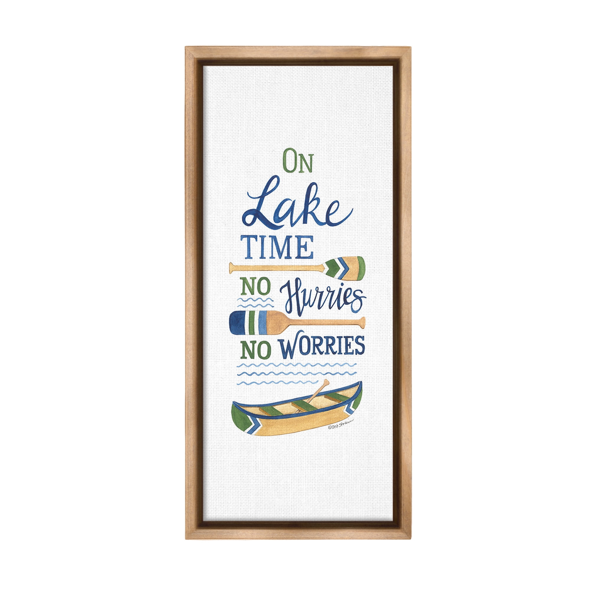 Stupell Industries No Hurries On Lake Time Transportation Painting Brown Floater Framed Canvas Art Print Wall Art, 11 x 25