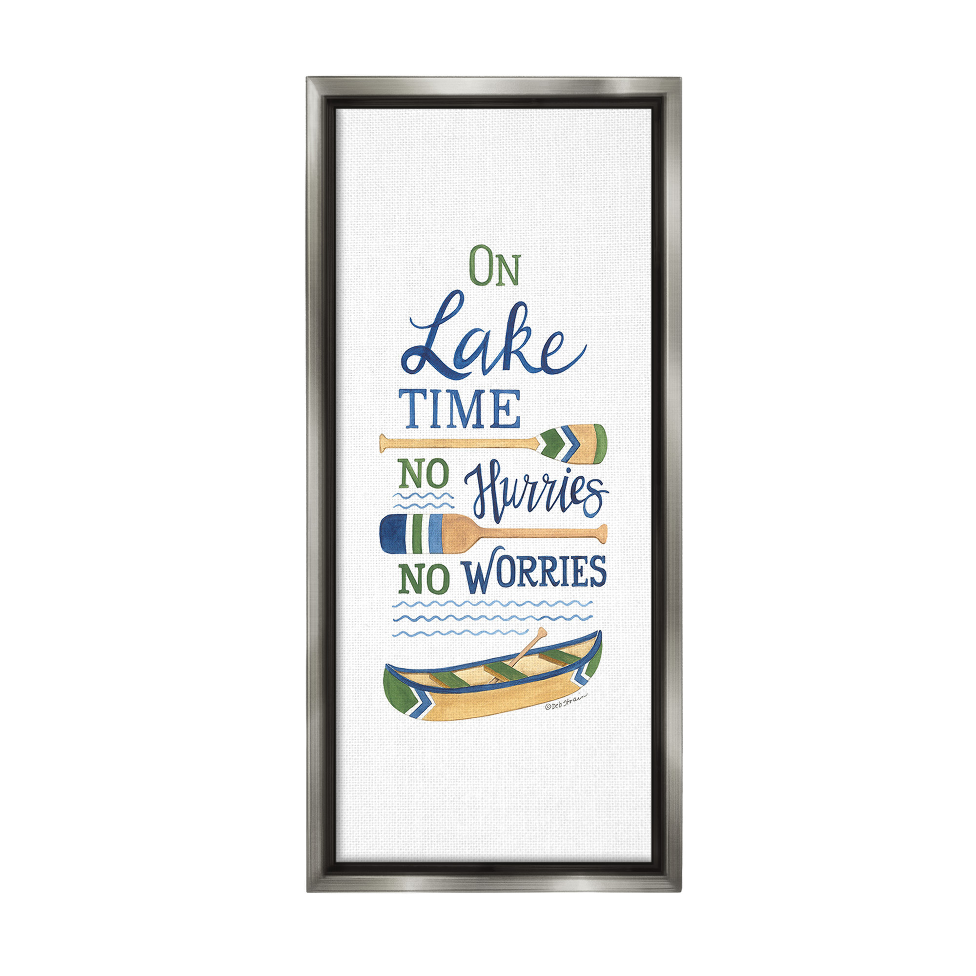 Stupell Industries No Hurries On Lake Time Transportation Painting Gray Floater Framed Canvas Art Print Wall Art, 14 x 31