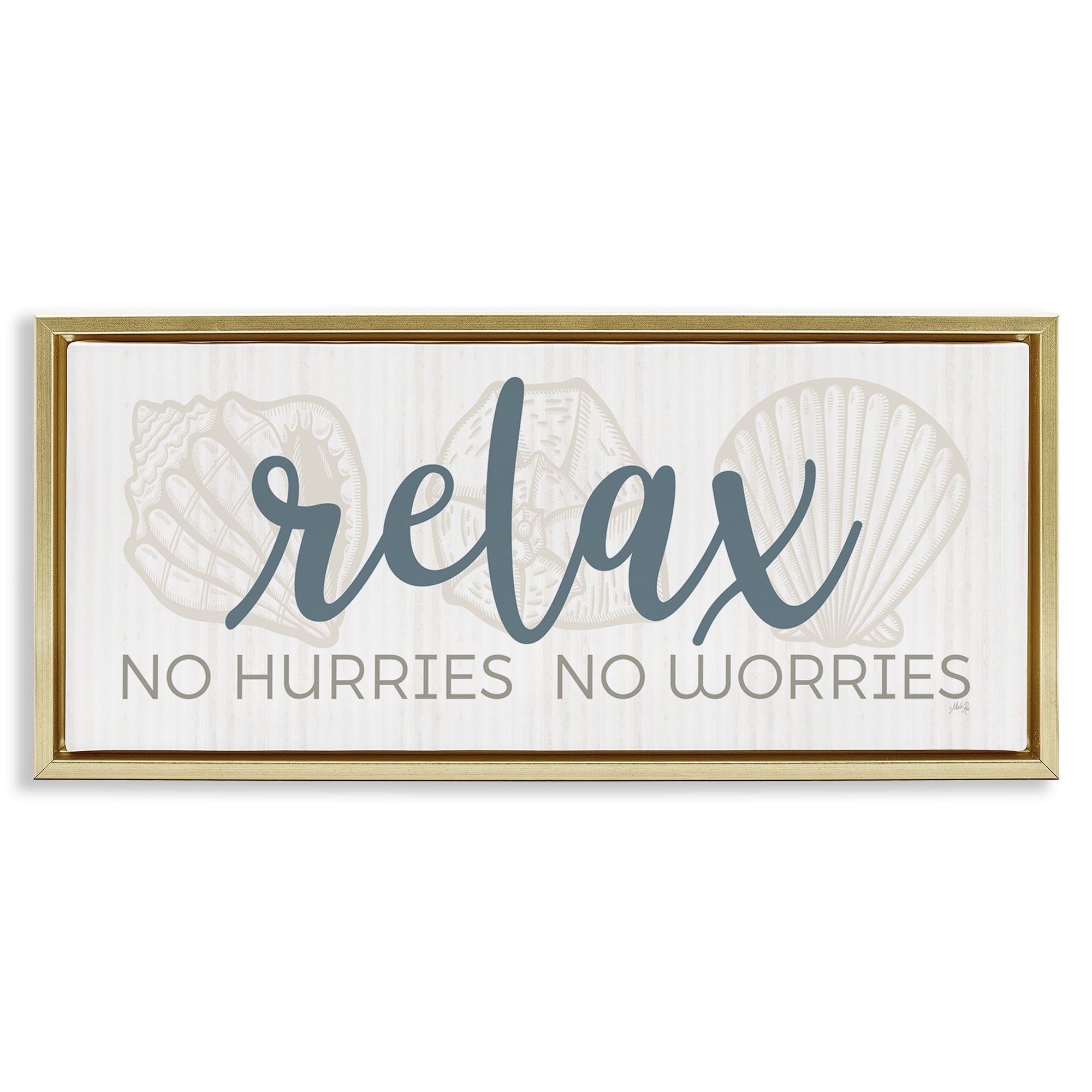 Stupell Industries No Hurries or Worries Text & Numbers Painting Gold Floater Framed Canvas Art Print Wall Art, 31 x 14
