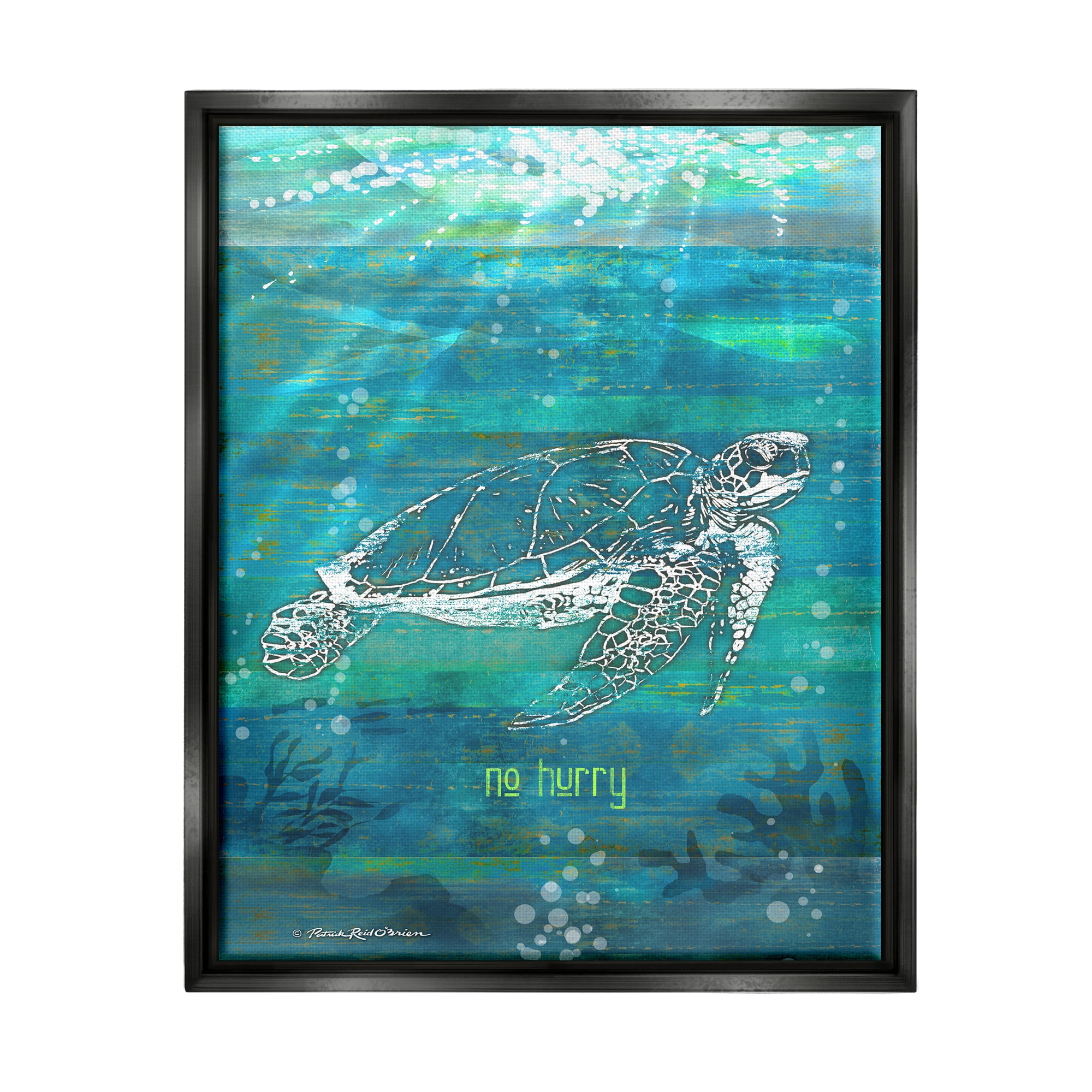 Stupell Industries No Hurry Turtle Phrase Animals & Insects Painting Black Floater Framed Art Print Wall Art, 17 x 21
