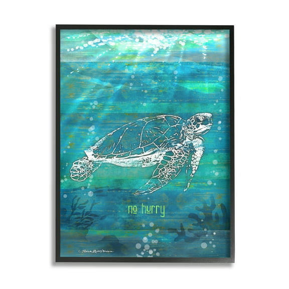 Stupell Industries No Hurry Turtle Phrase Animals & Insects Painting Black Framed Art Print Wall Art, 11 x 14