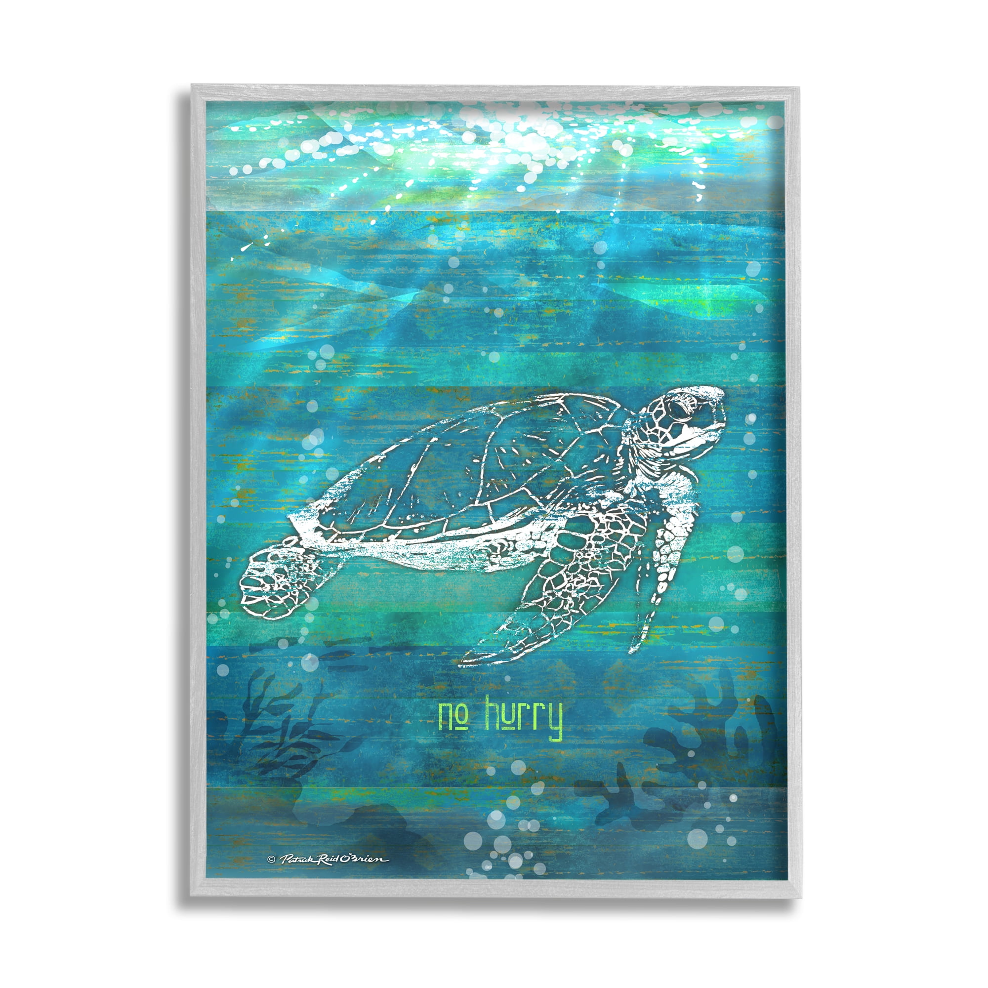 Stupell Industries No Hurry Turtle Phrase Animals & Insects Painting Gray Framed Art Print Wall Art, 24 x 30
